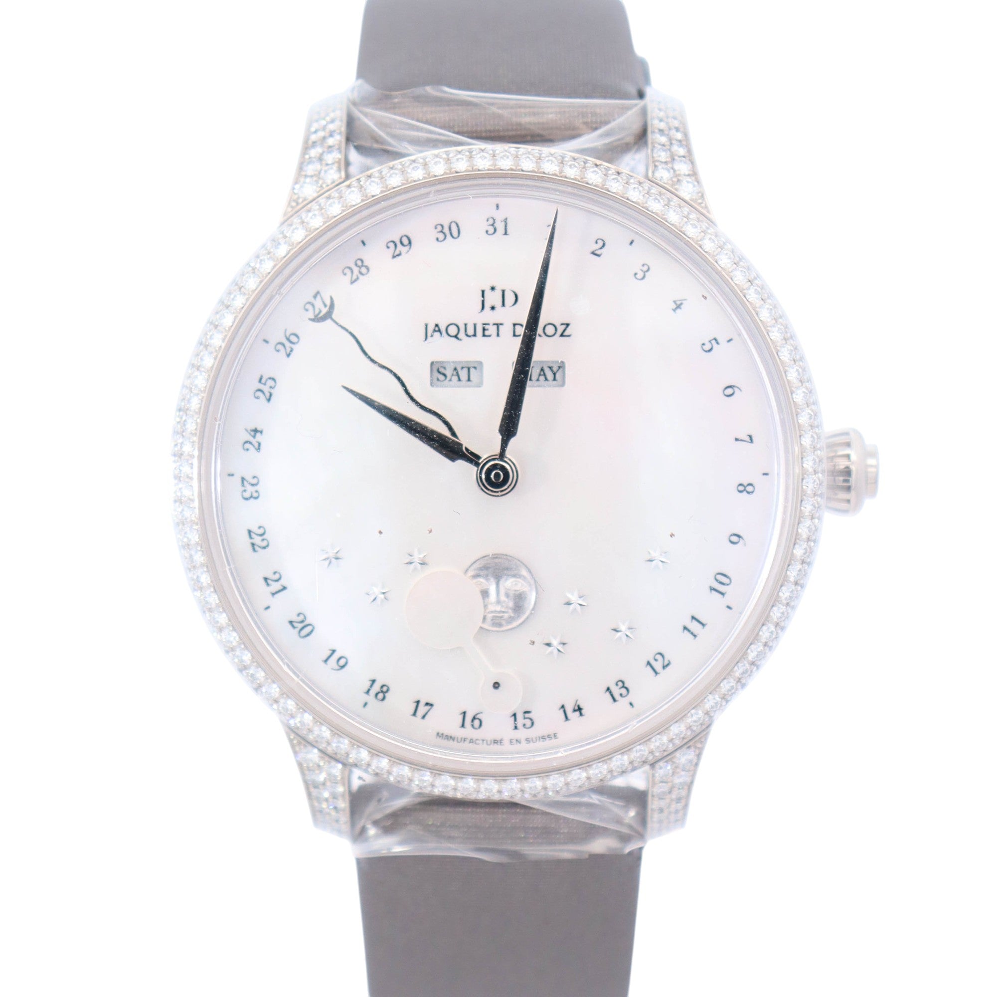 Jaquet Droz Astrale Eclipse 39mm White MOP Dial Watch Ref# J012614570 - Happy Jewelers Fine Jewelry Lifetime Warranty