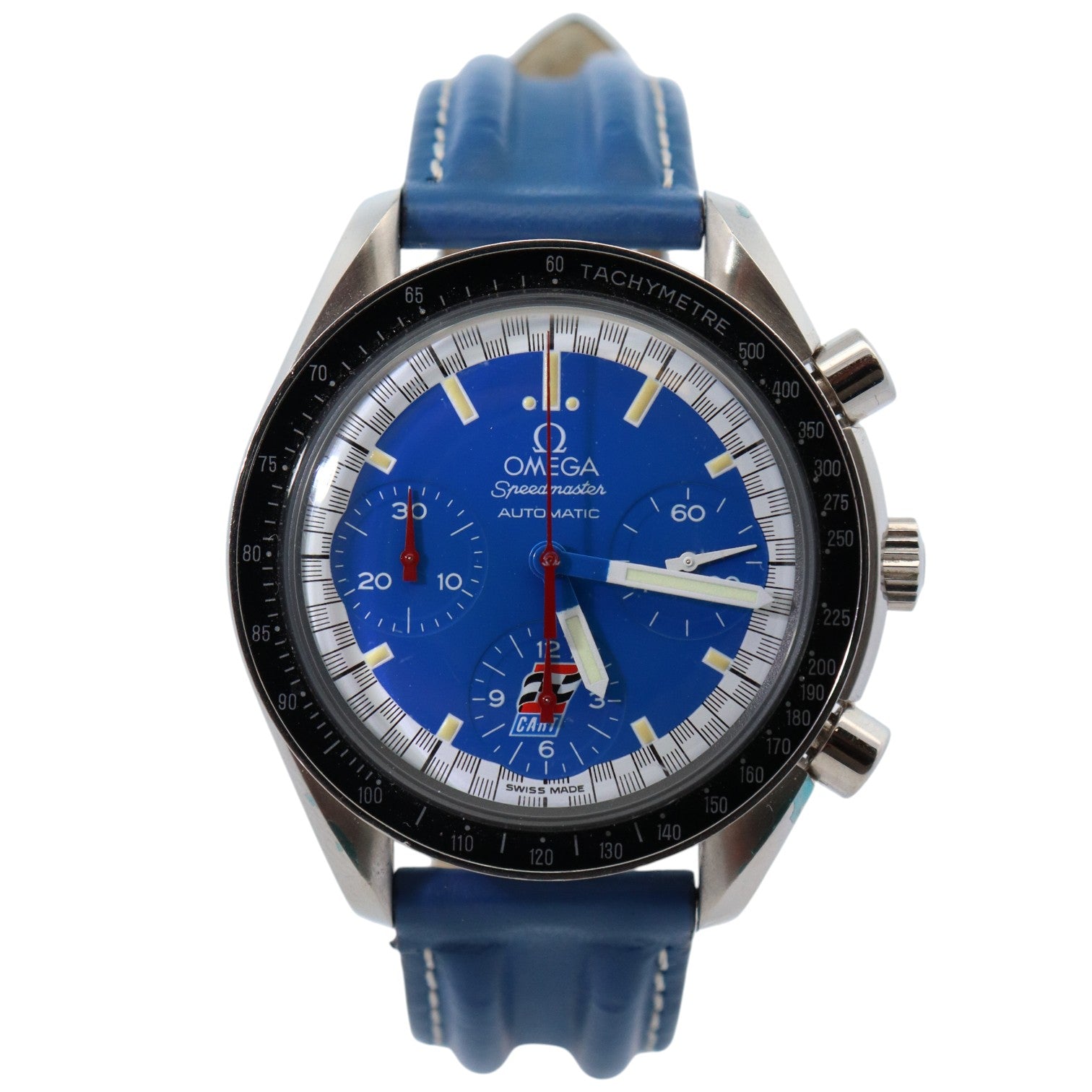 Omega Men's Speedmaster Schumacher Stainless Steel 39mm Blue Chronograph Stick Dial Watch Reference #: 3510.81.00 - Happy Jewelers Fine Jewelry Lifetime Warranty