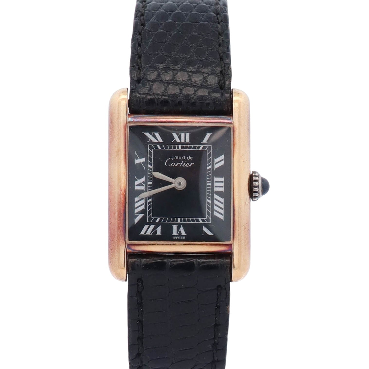 Cartier Must Tank 28mm Black Dial Watch Ref# 3055582 - Happy Jewelers Fine Jewelry Lifetime Warranty