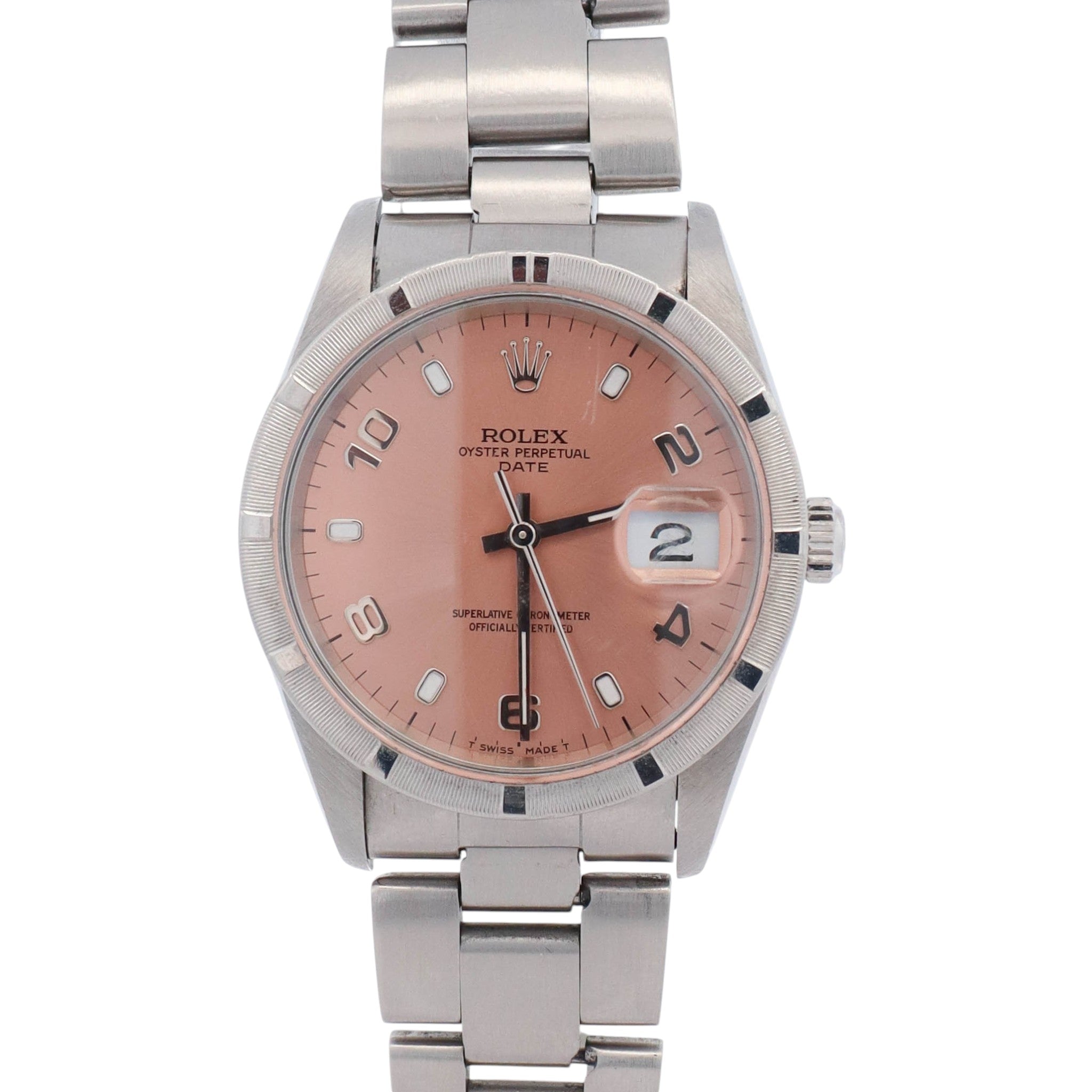 Rolex Oyster Perpetual Date 34mm Pink Dial Watch Ref# 15210 - Happy Jewelers Fine Jewelry Lifetime Warranty