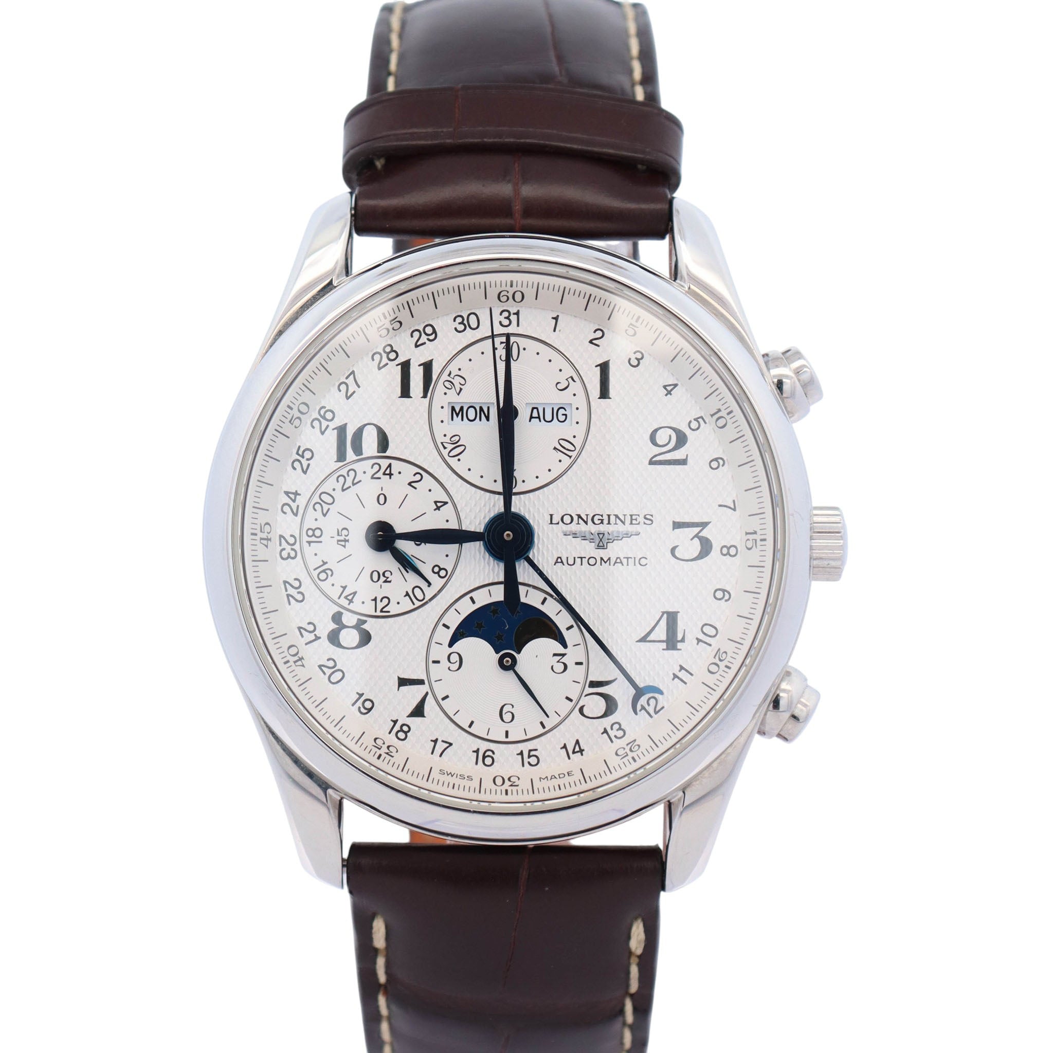 Longines Master Collection Moon Phase 40mm Silver Barleycorn Dial Watch Ref# L2.673.4.78.3 - Happy Jewelers Fine Jewelry Lifetime Warranty