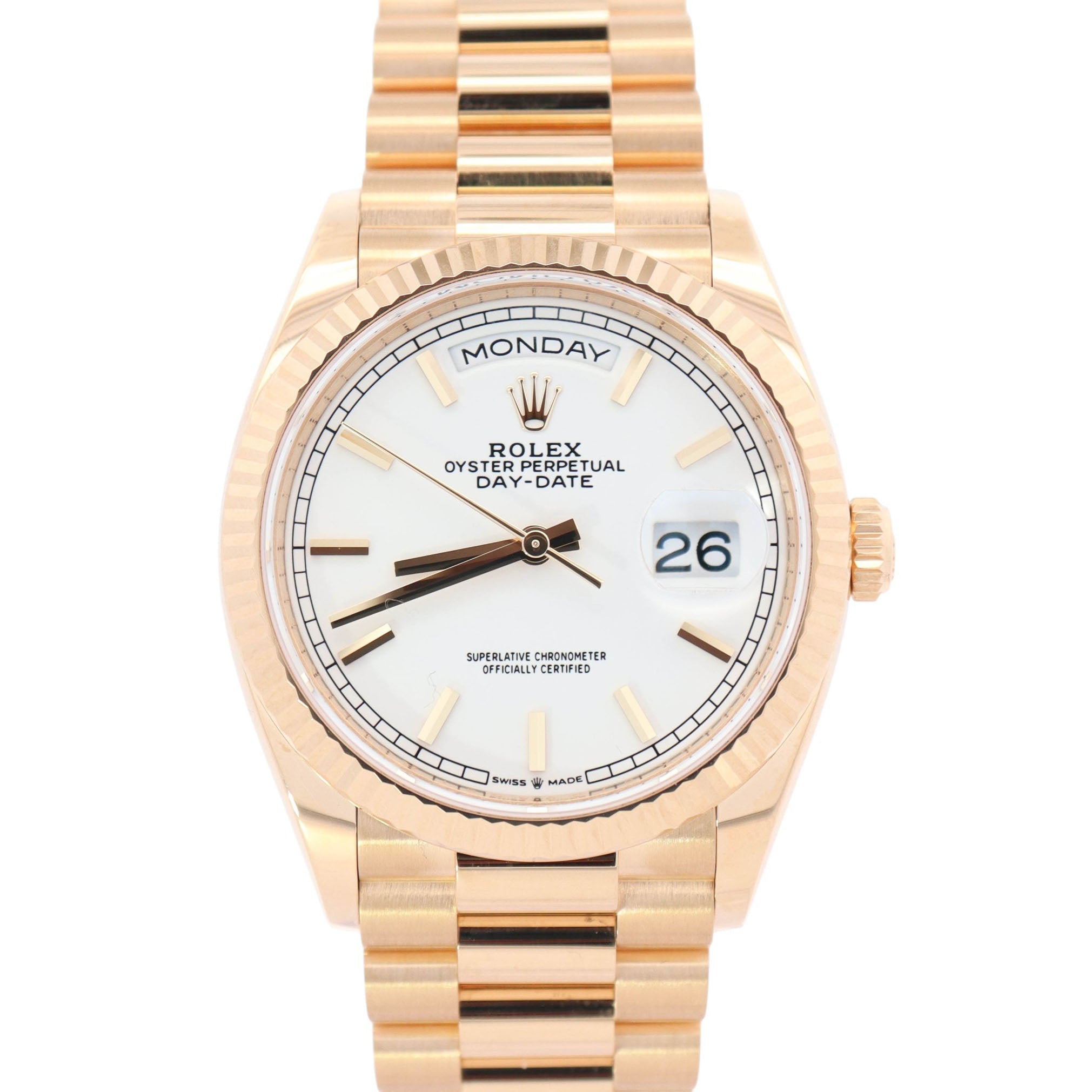 Rolex Day-Date 36mm White Dial Watch Ref# 128238 - Happy Jewelers Fine Jewelry Lifetime Warranty
