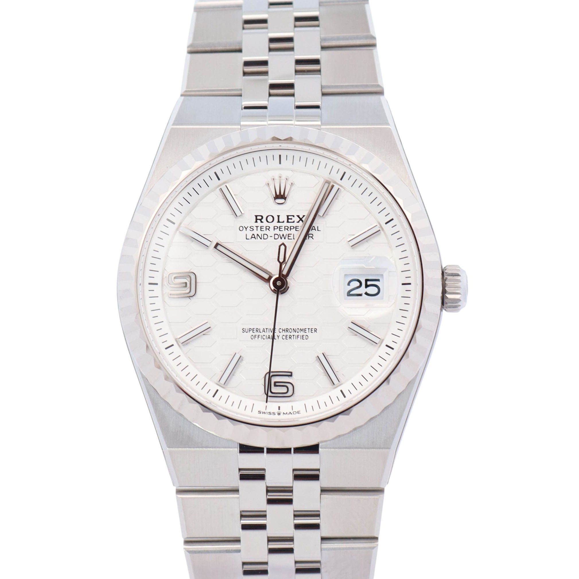 Rolex Land-Dweller 36mm White Honeycomb Dial Watch Ref# 127234 - Happy Jewelers Fine Jewelry Lifetime Warranty