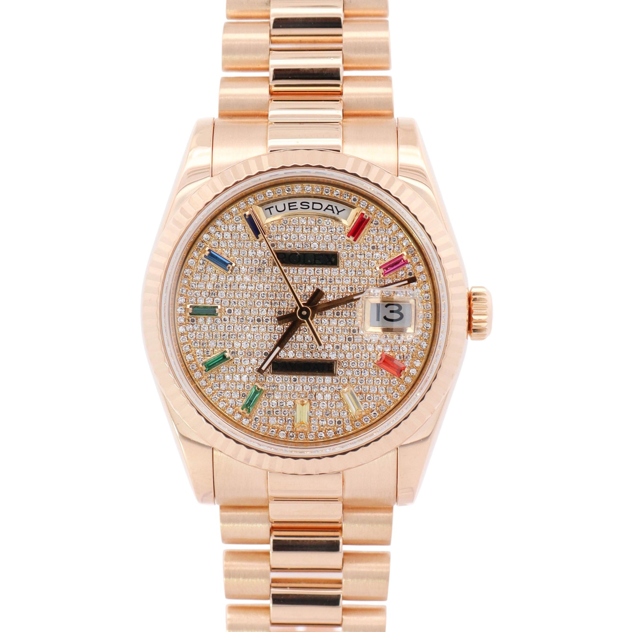 Rolex Day-Date 36mm Custom Pave Dial Watch Ref# 118348 - Happy Jewelers Fine Jewelry Lifetime Warranty