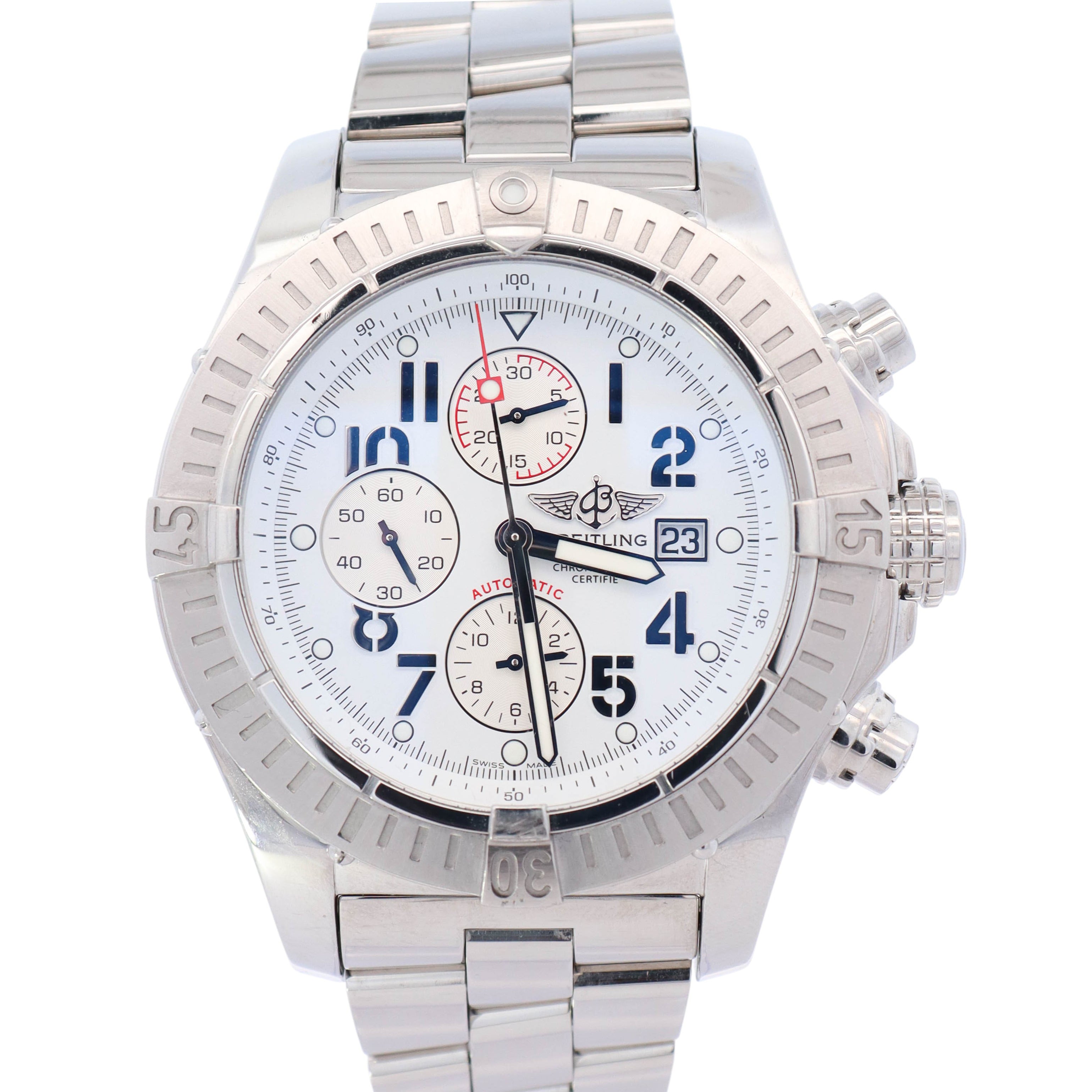 Breitling Super Avenger Stainless Steel 48mm White Dial Watch Ref# A13370 - Happy Jewelers Fine Jewelry Lifetime Warranty