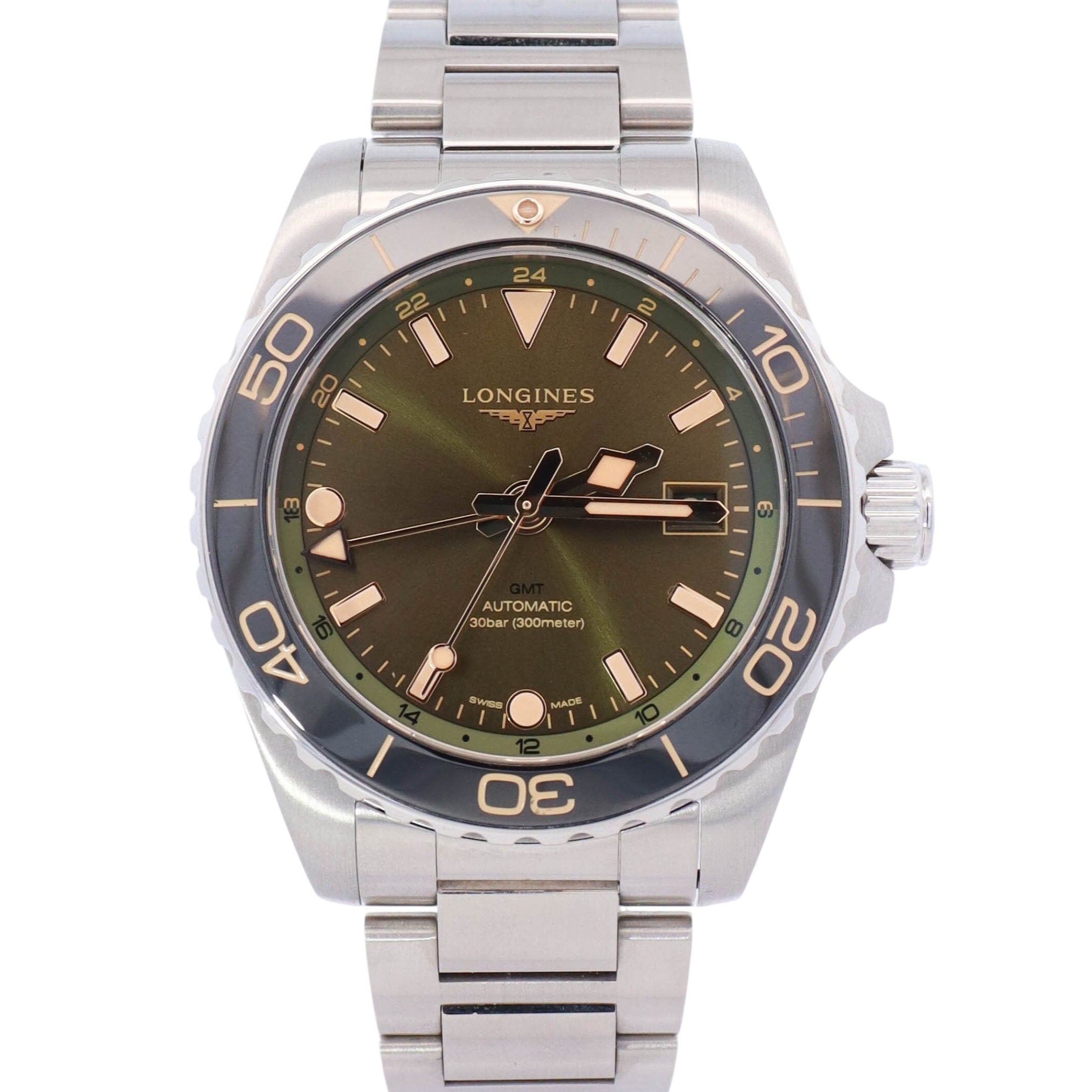 Longines Hydoconquest GMT 41mm Green Dial Watch Ref# L3.790.4.06.6 - Happy Jewelers Fine Jewelry Lifetime Warranty