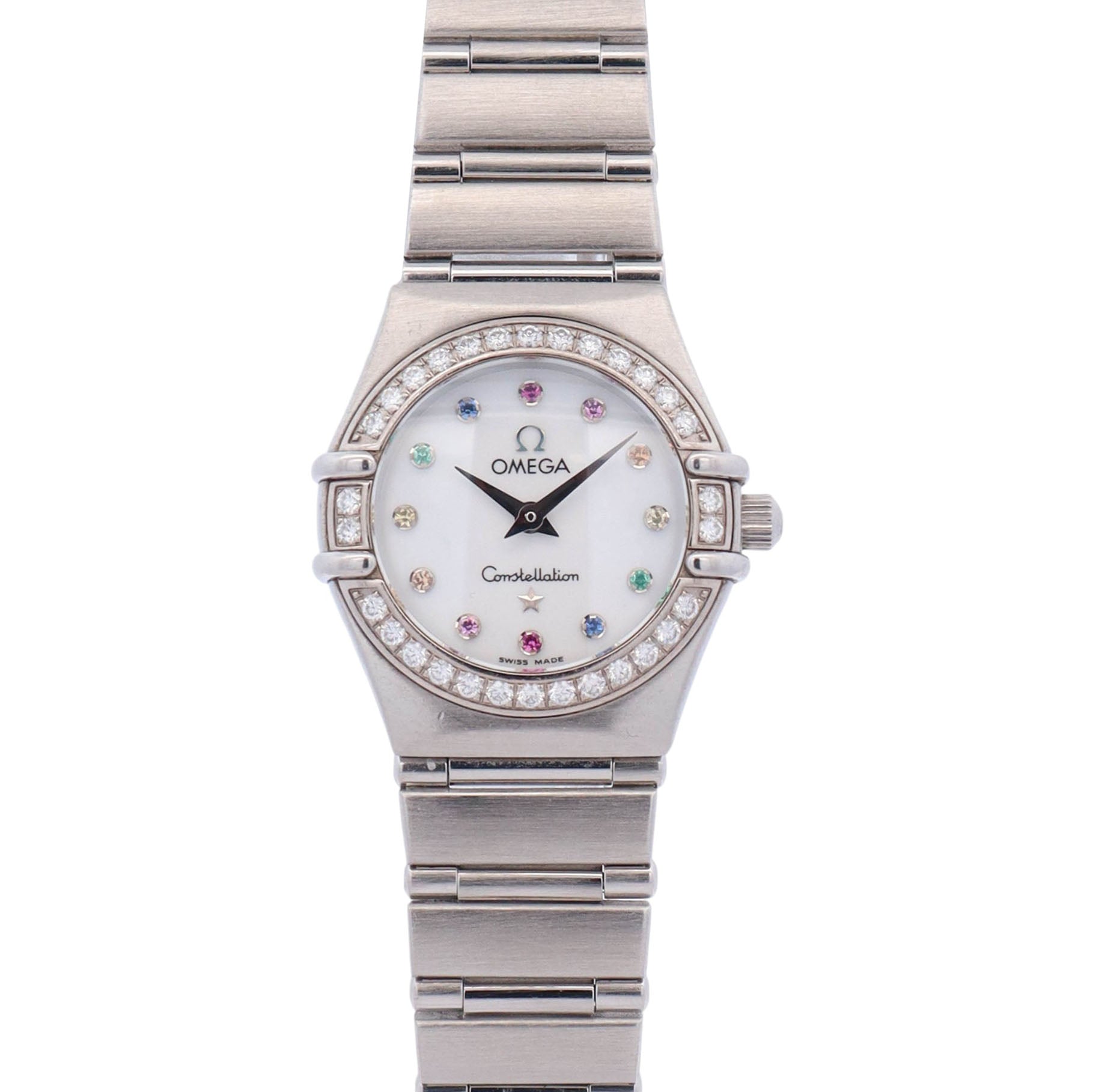 Omega Constellation Stainless Steel 22.5mm MOP Rainbow Gemstone Watch Ref# 1460.79.00 - Happy Jewelers Fine Jewelry Lifetime Warranty