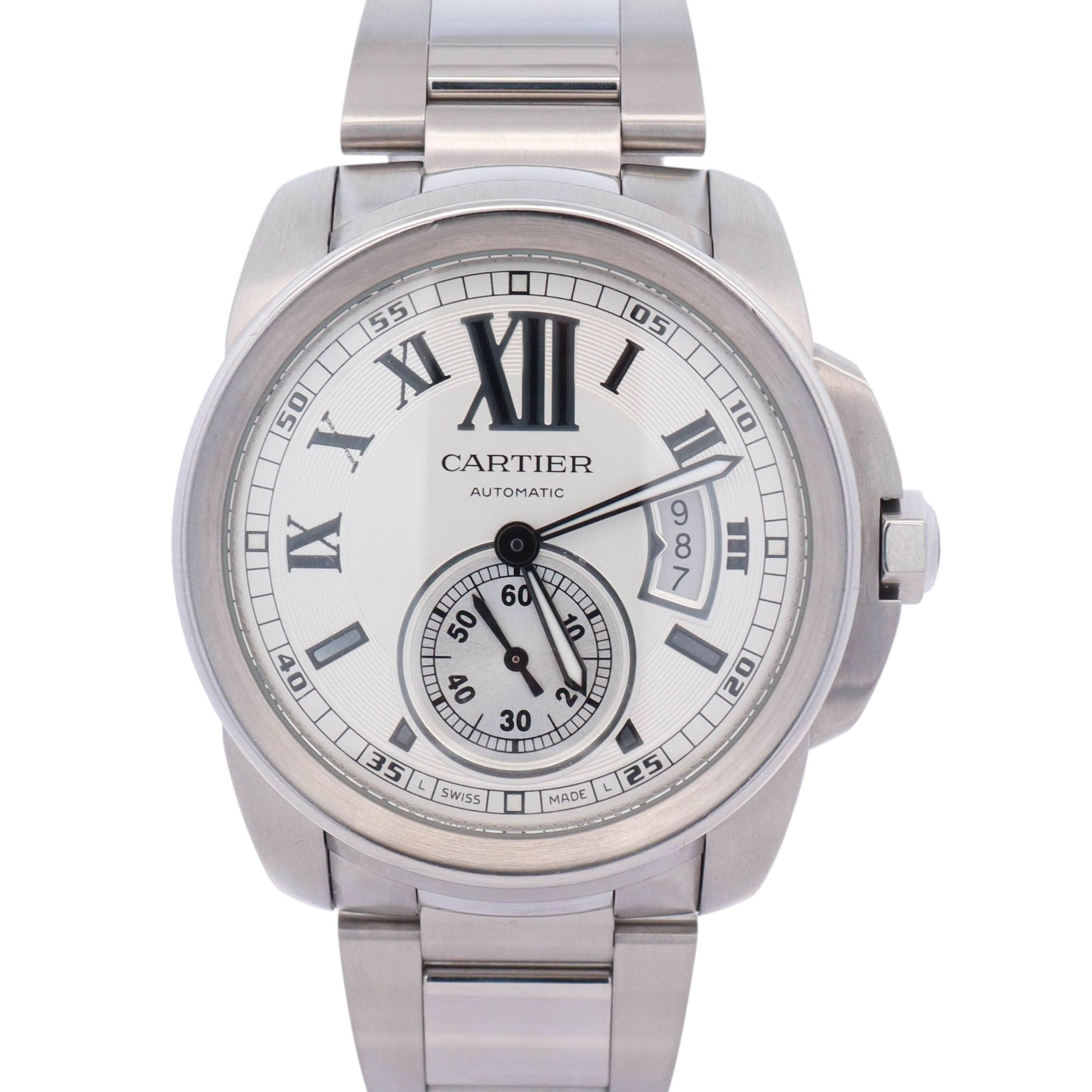 Cartier Calibre De Stainless Steel 42mm Silver Roman Dial Watch Ref# W7100015 - Happy Jewelers Fine Jewelry Lifetime Warranty