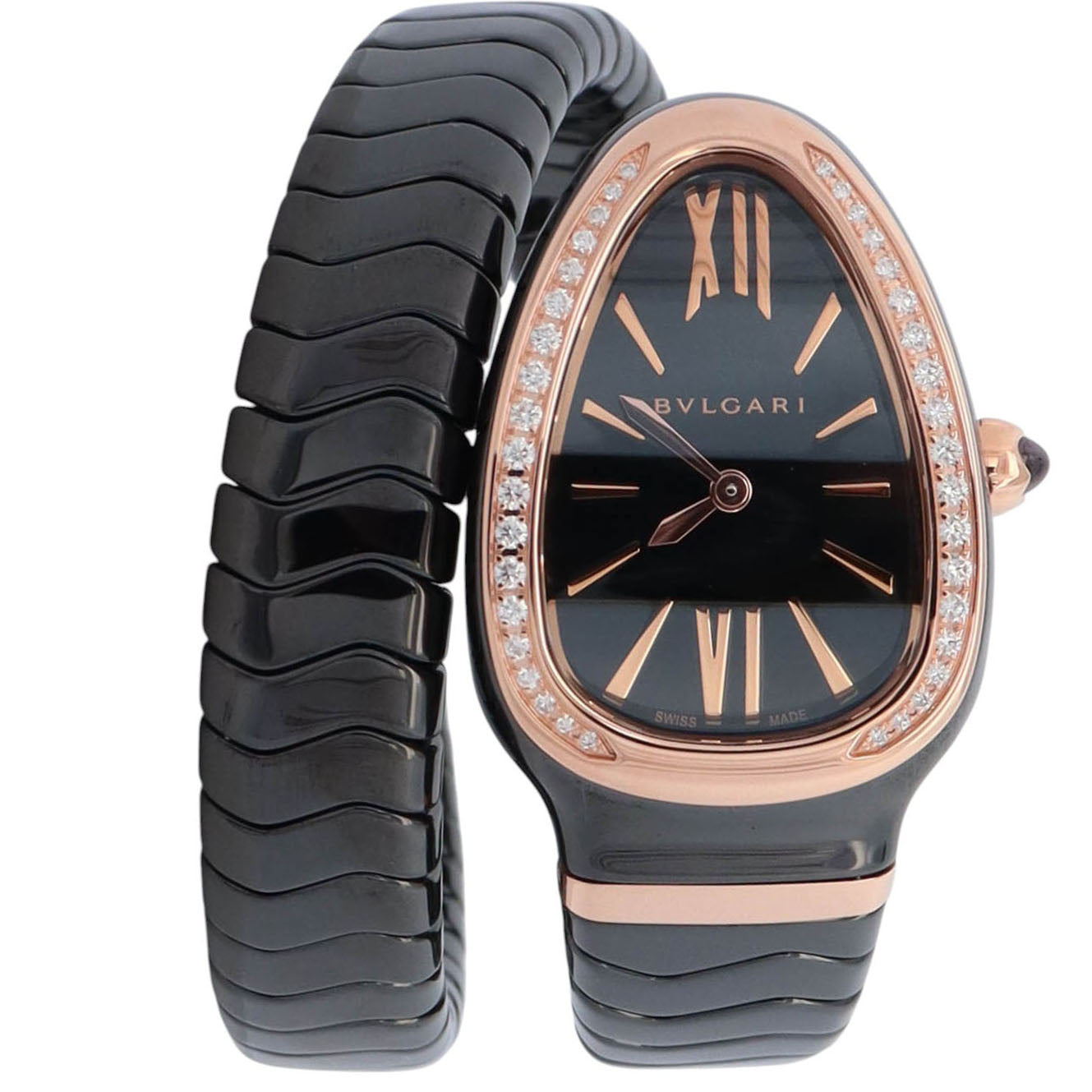 Bvlgari Serpenti Spiga 35mm Black Dial Watch Ref# 102532 - Happy Jewelers Fine Jewelry Lifetime Warranty