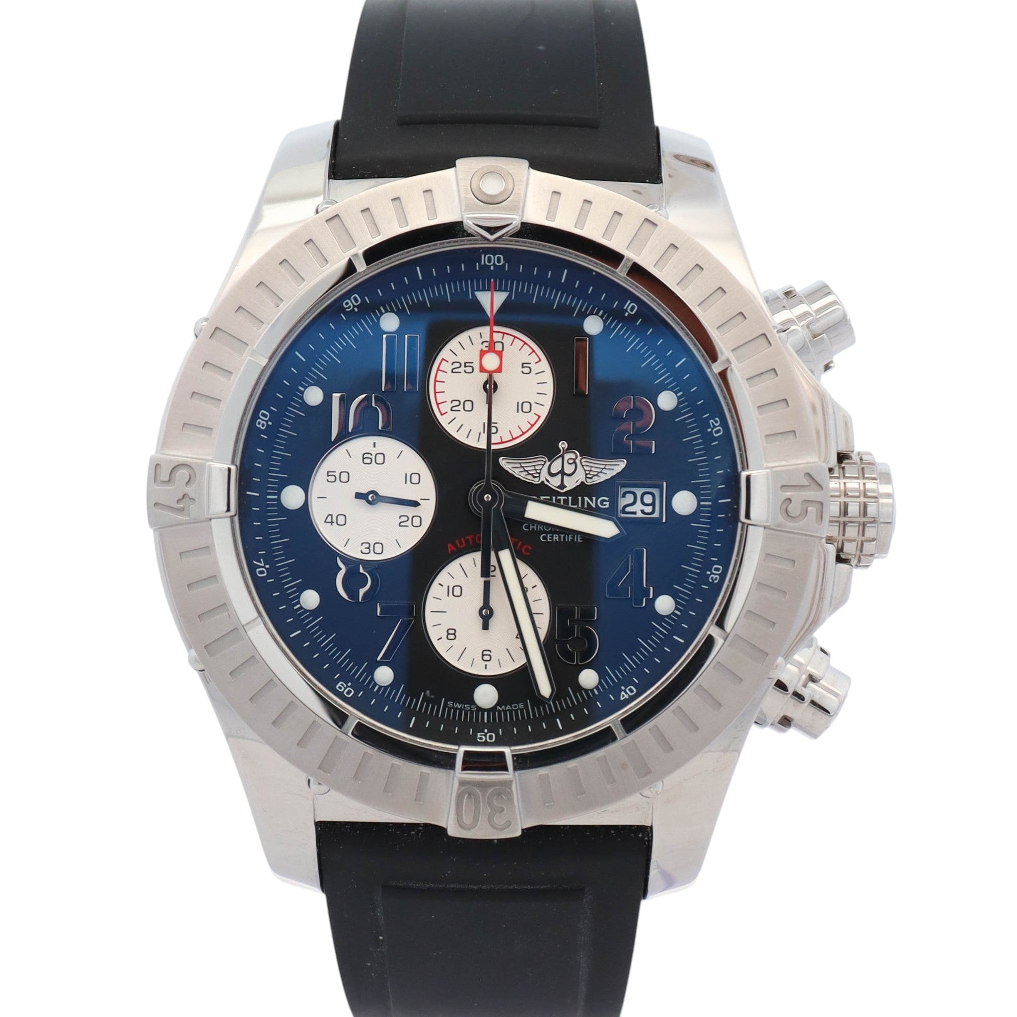 Breitling Super Avenger Stainless Steel 48mm Black Dial Watch Ref# A13370 - Happy Jewelers Fine Jewelry Lifetime Warranty