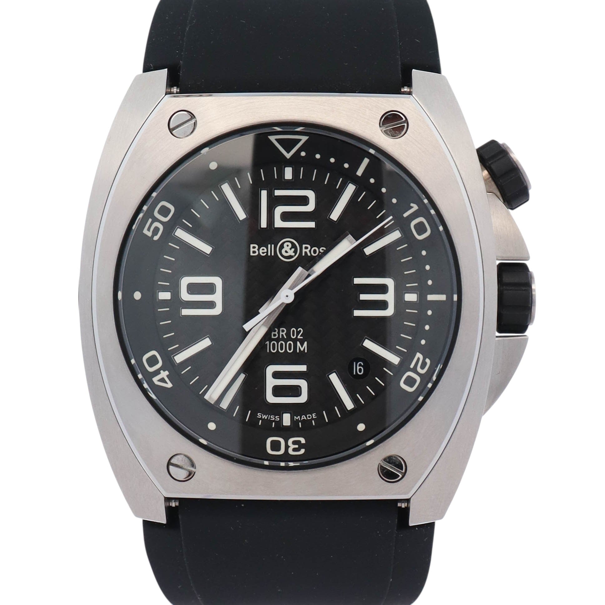 Bell & Ross Carbon Fiber Stainless Steel 44mm Carbon Fiber Dial Ref# BR 02-92 - Happy Jewelers Fine Jewelry Lifetime Warranty