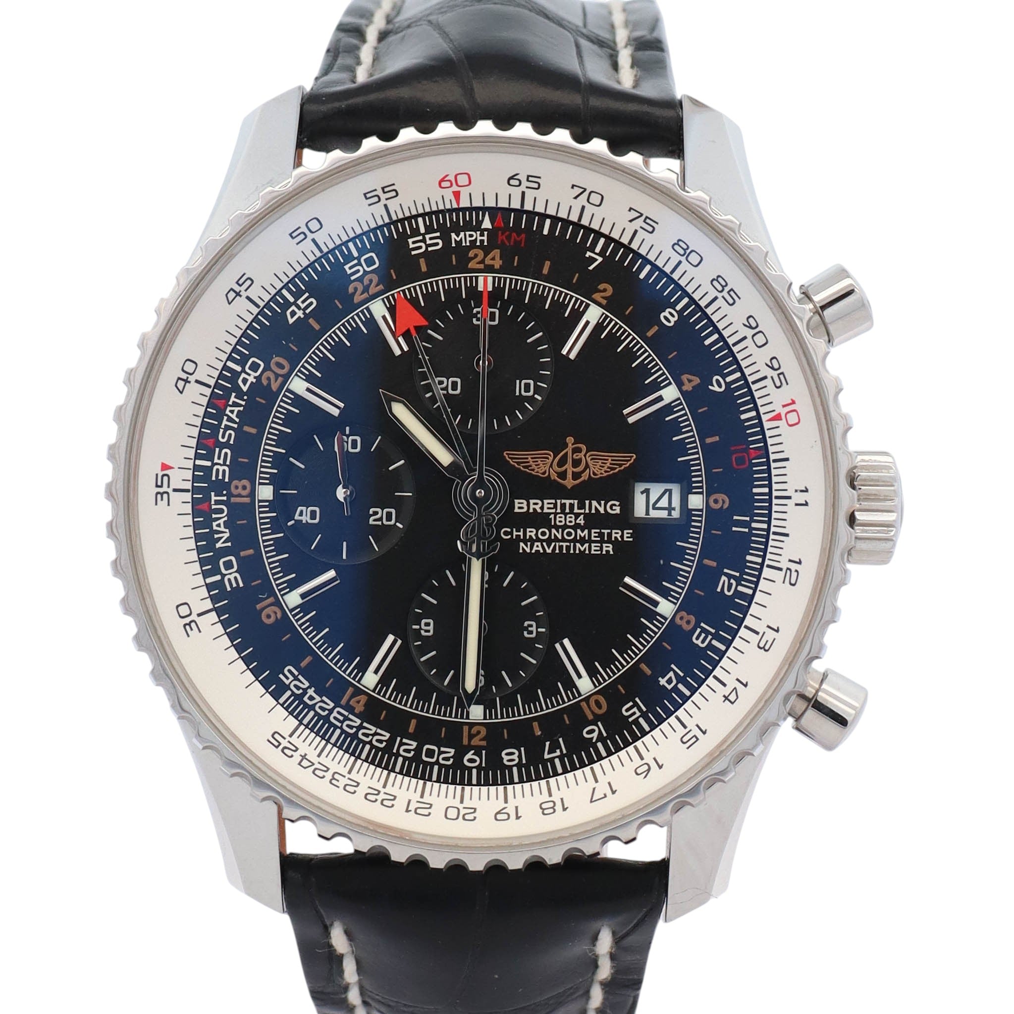 Breitling Navitimer Chronograph GMT 46mm Black Dial Watch Ref# A2432212/B726 - Happy Jewelers Fine Jewelry Lifetime Warranty