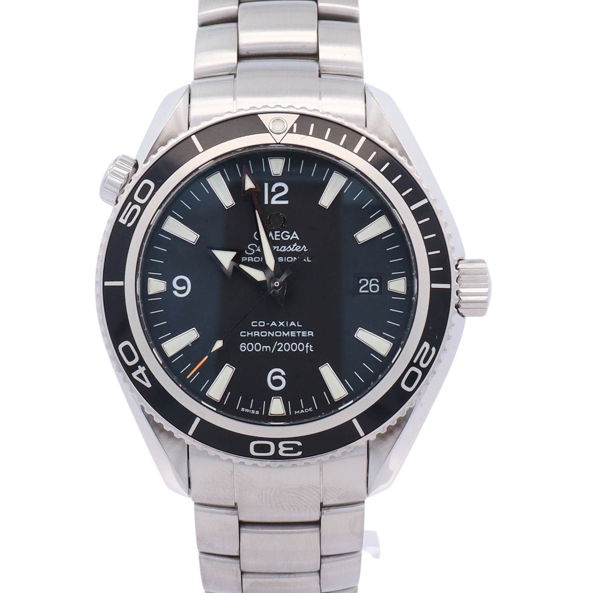 Omega Seamaster Planet Ocean Stainless Steel 42mm Black Stick Dial Watch Ref# 2201.50.00 - Happy Jewelers Fine Jewelry Lifetime Warranty
