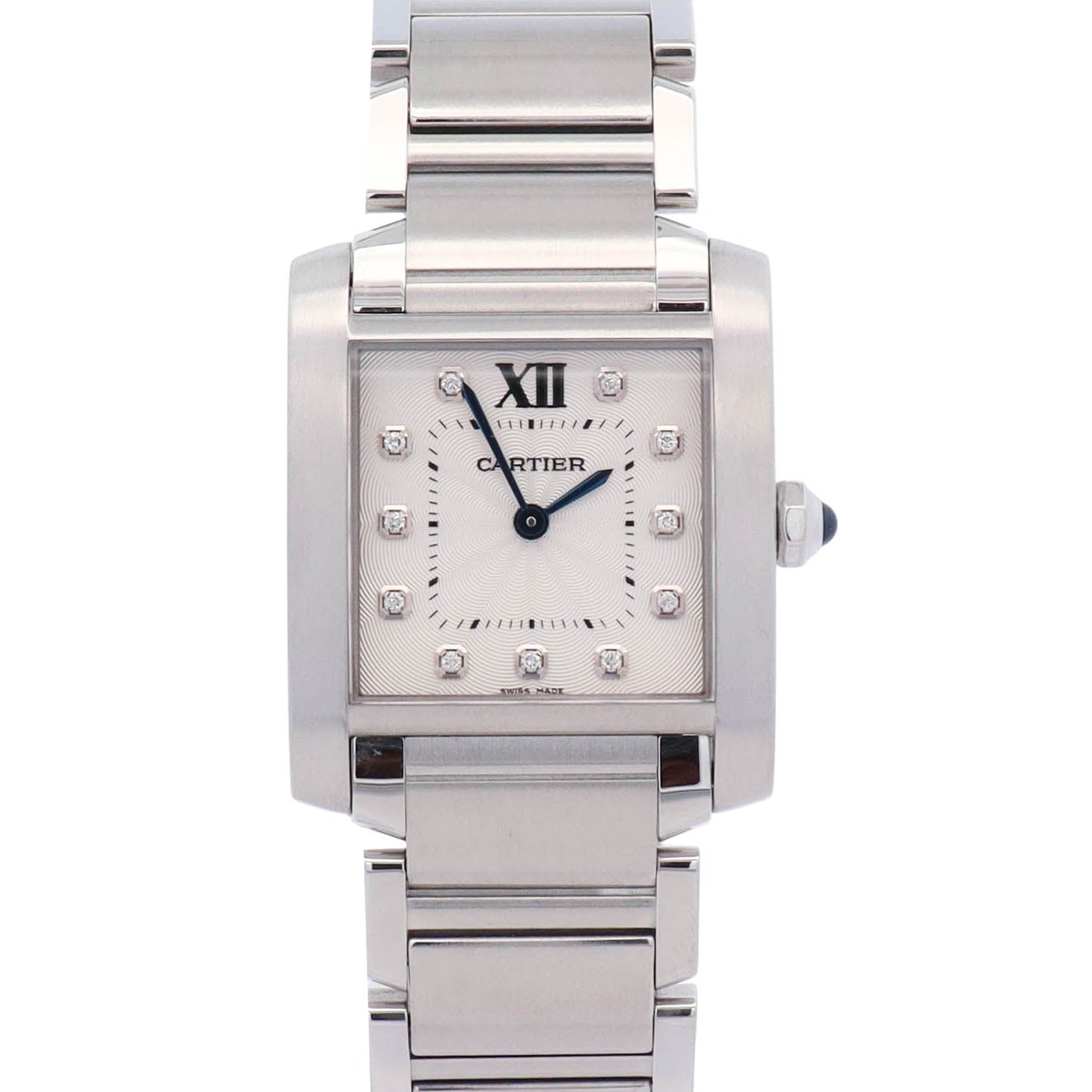 Cartier Tank Francaise 30mm Stainless Steel Silver Factory Diamond Dial Watch Ref# WE110007 - Happy Jewelers Fine Jewelry Lifetime Warranty