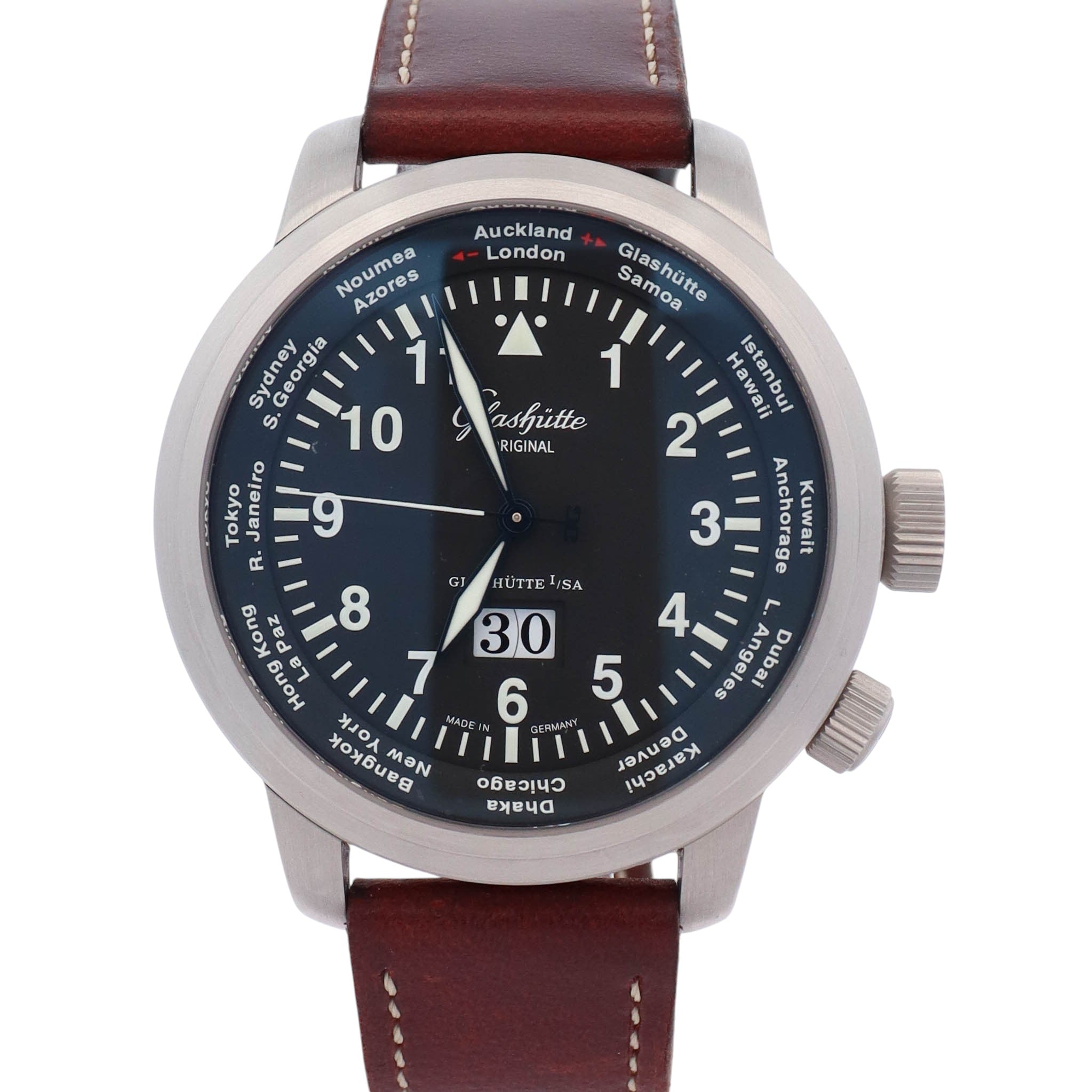 Glashutte Original Senator Navigator Worldview 44mm Black Dial Watch Ref# 39-47-07-07-04 - Happy Jewelers Fine Jewelry Lifetime Warranty