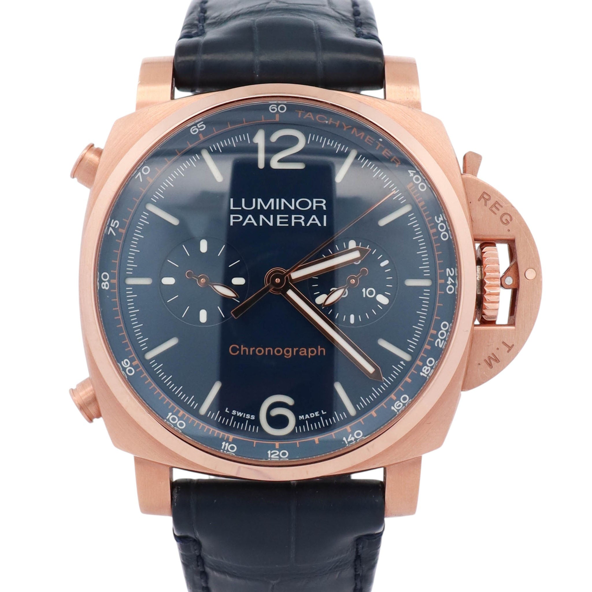 Panerai Luminor Chrono 44mm Blue Dial Watch Ref# PAM01111 - Happy Jewelers Fine Jewelry Lifetime Warranty