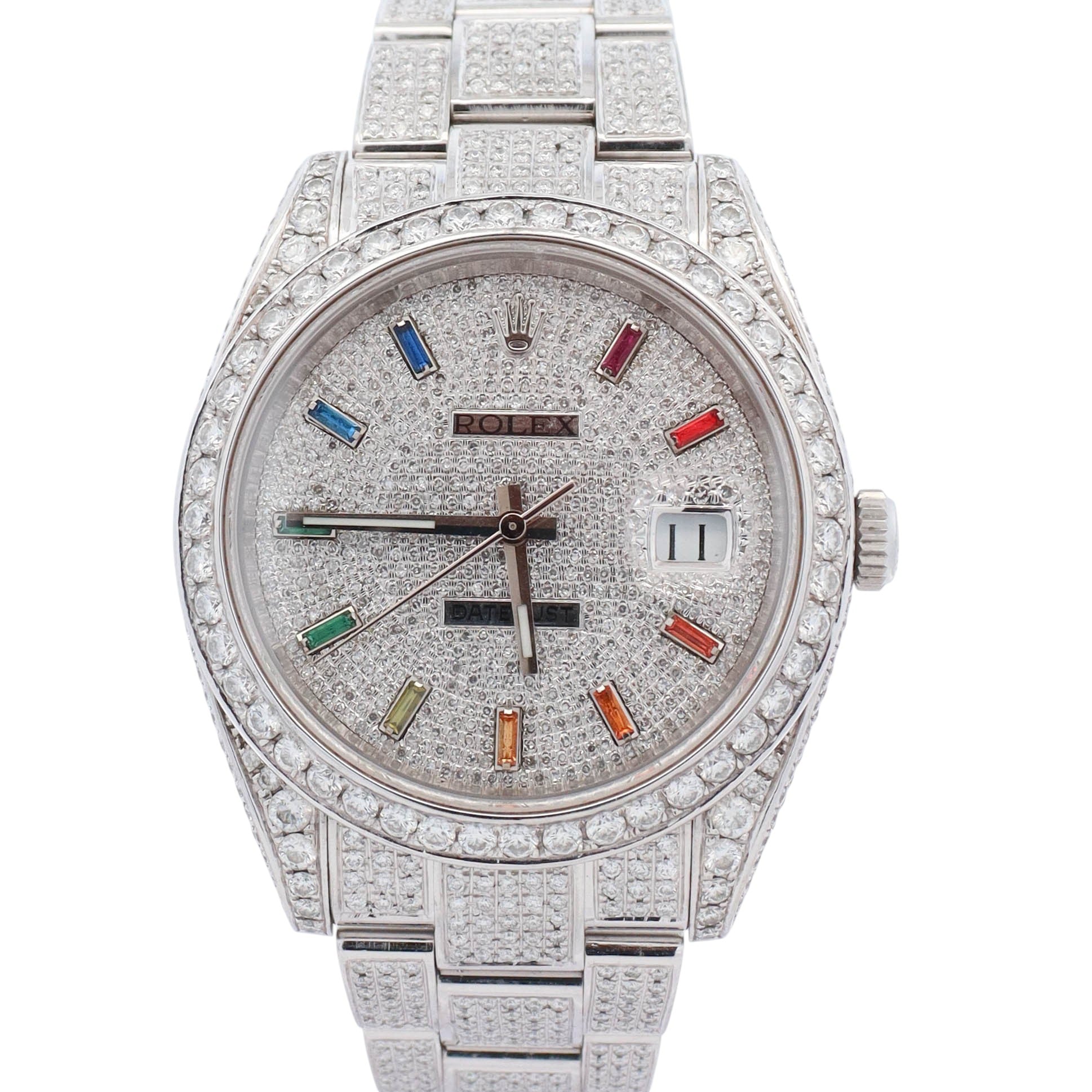 Rolex Datejust 41mm Custom Iced Out Dial w/ Diamond Rainbow Stick Dial Watch Ref# 126334 - Happy Jewelers Fine Jewelry Lifetime Warranty