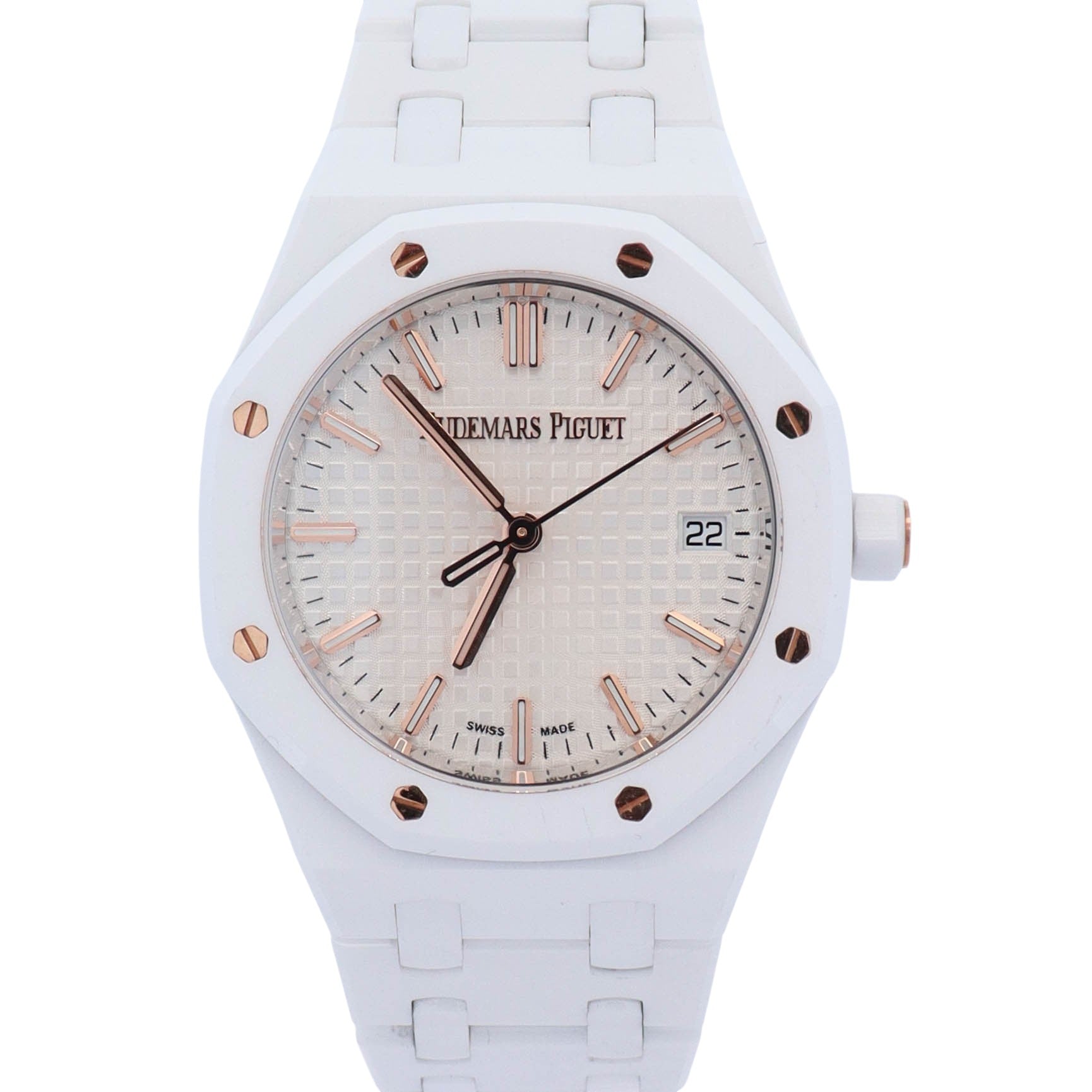 Audemars Piguet Royal Oak 34mm White Dial Watch Ref# 77350CB.OO.1266CB.01 - Happy Jewelers Fine Jewelry Lifetime Warranty