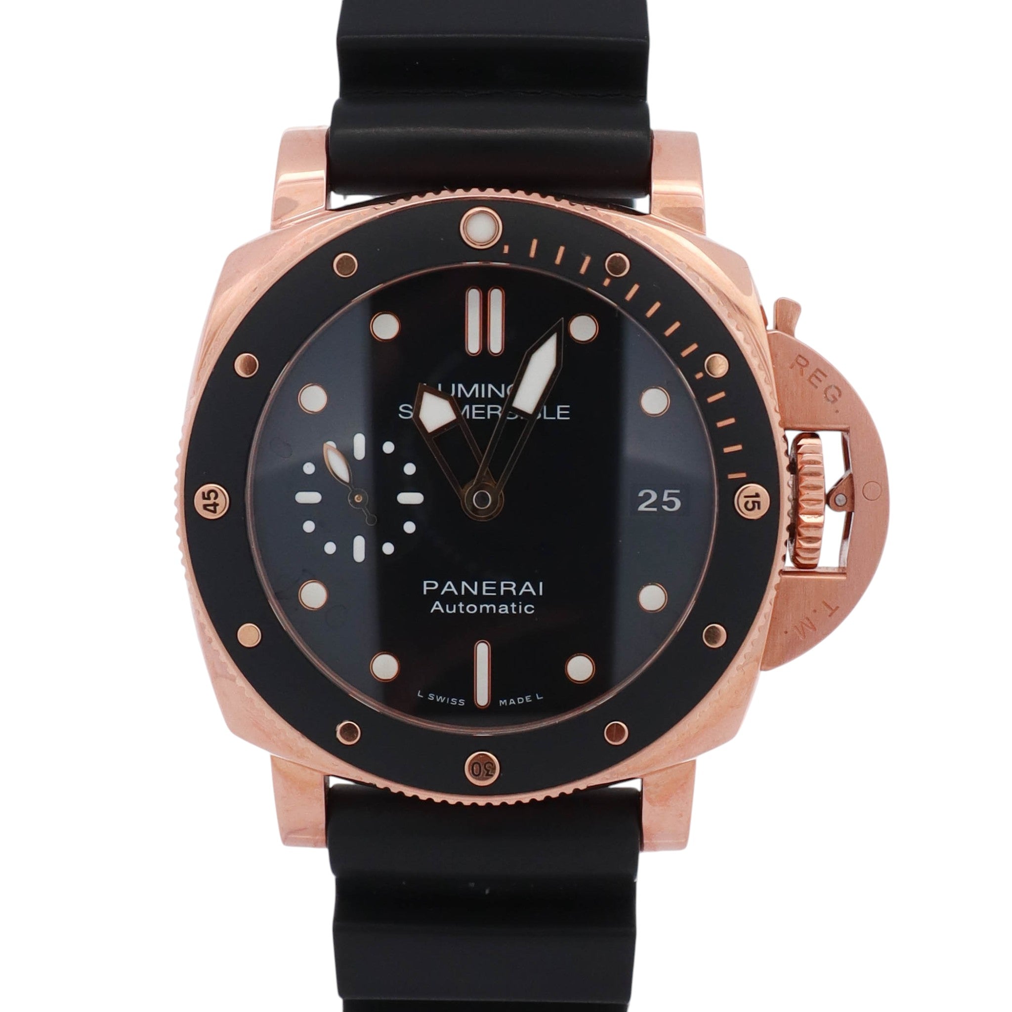 Panerai Luminor Submersible Oro Roso 42mm Black Dial Watch Ref# PAM00684 - Happy Jewelers Fine Jewelry Lifetime Warranty