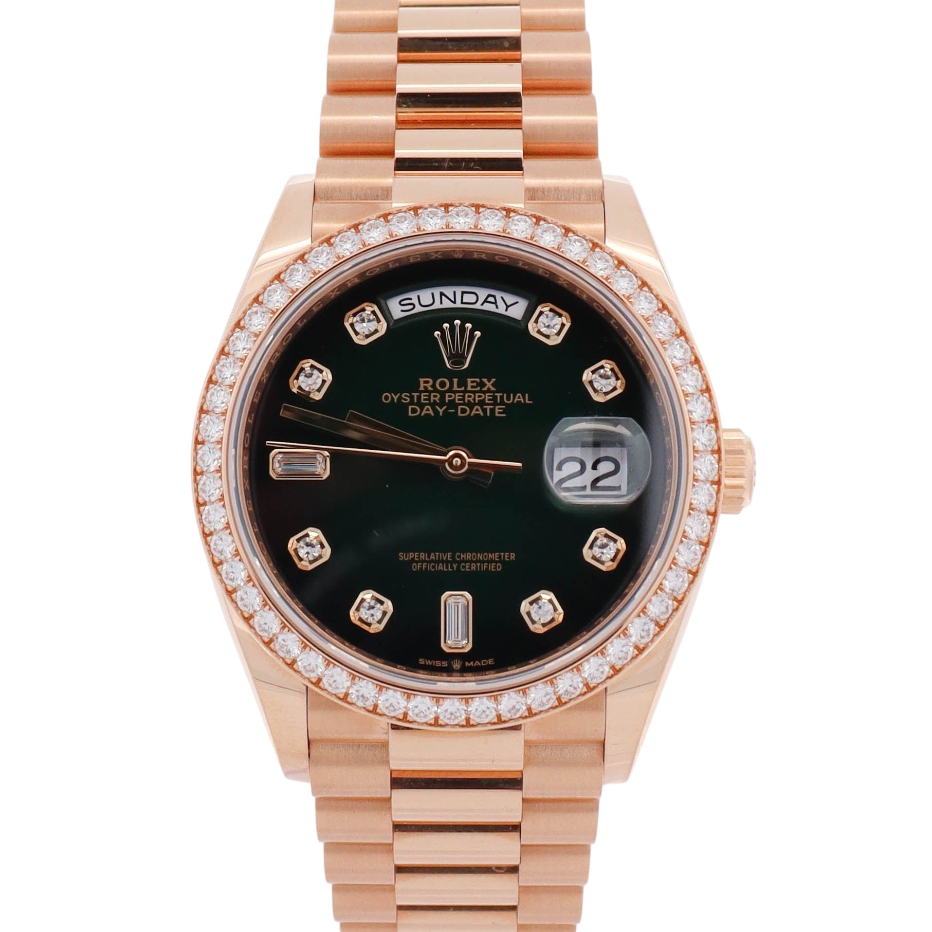 Rolex Day-Date 36 mm Green Ombre Dial Watch Ref# 128348RBR - Happy Jewelers Fine Jewelry Lifetime Warranty