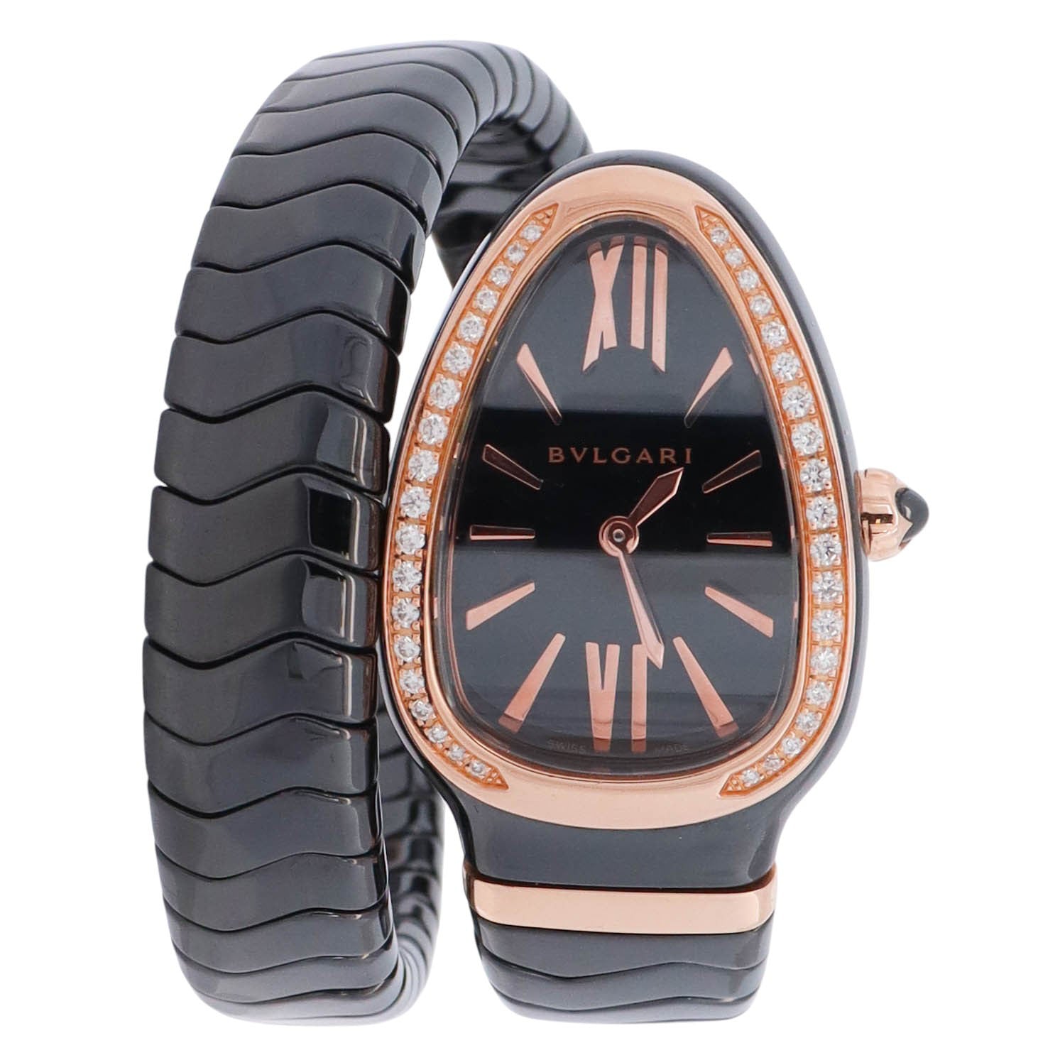 Bvlgari Serpenti Spiga 35mm Black Dial Watch Ref# 102532 – Happy