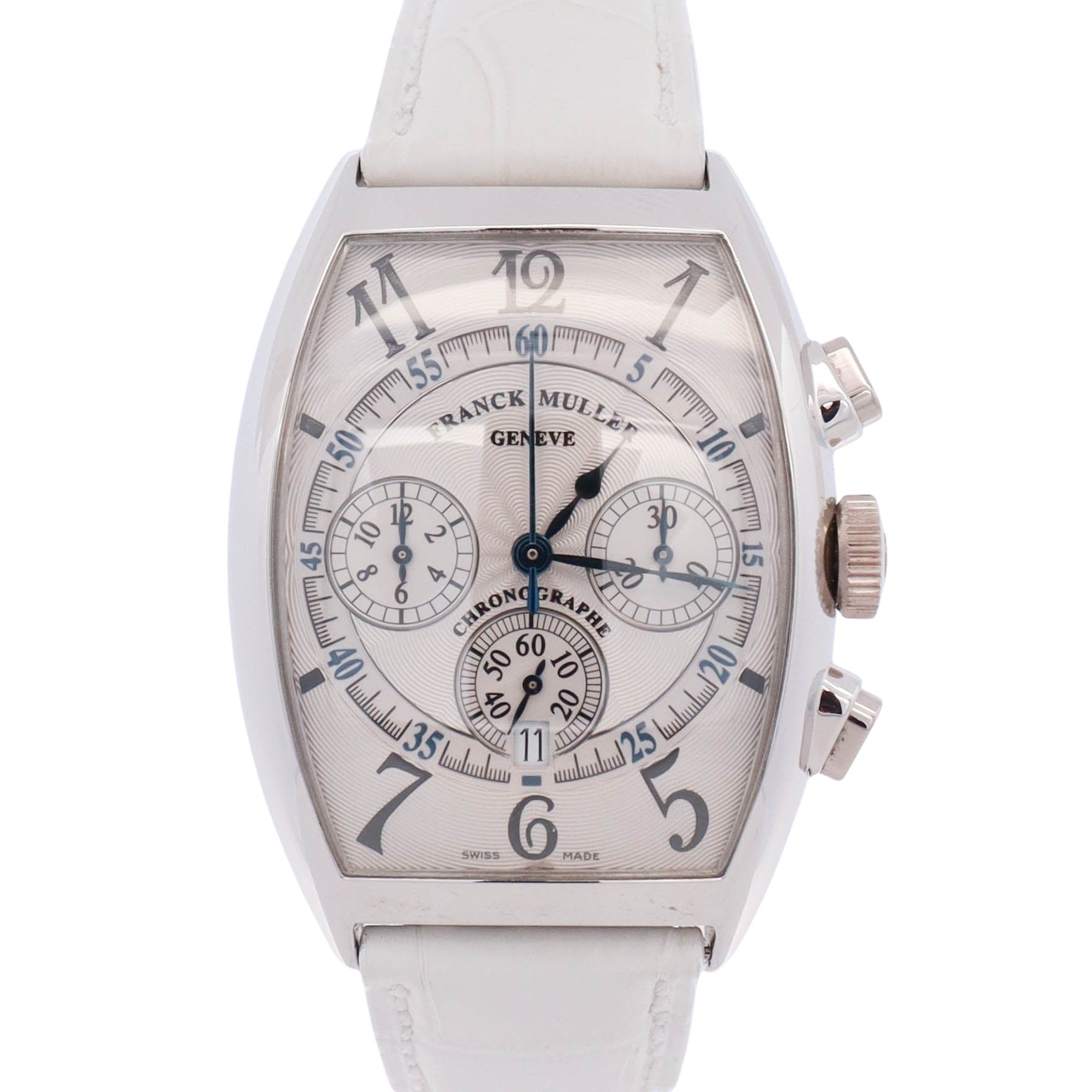 Franck Muller Cintree Curvex 34 x 47mm Silver Chronograph Dial Watch Ref# 6850CCAT