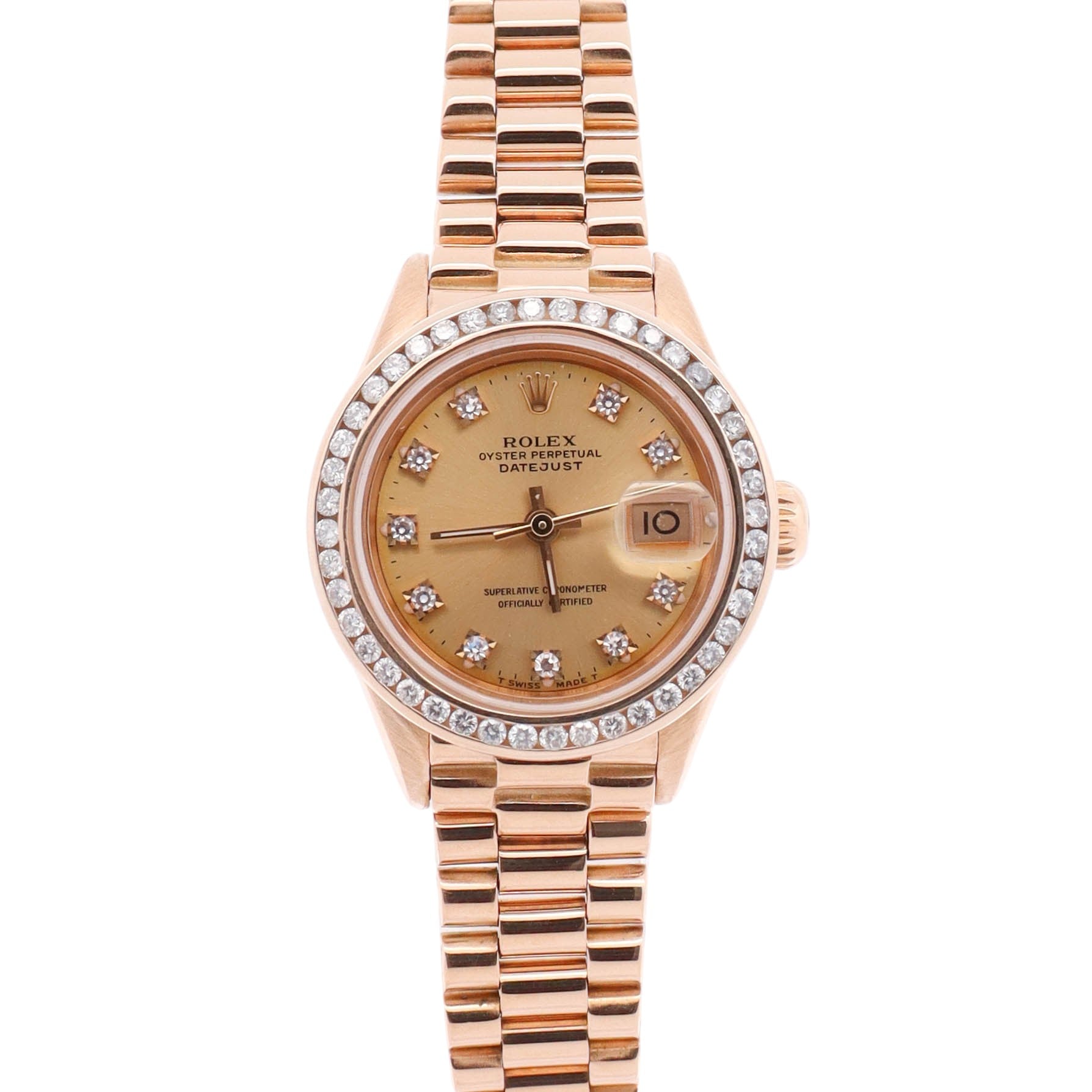 Rolex Datejust 26mm Aftermarket Champagne Diamond Dial Watch Ref# 6917