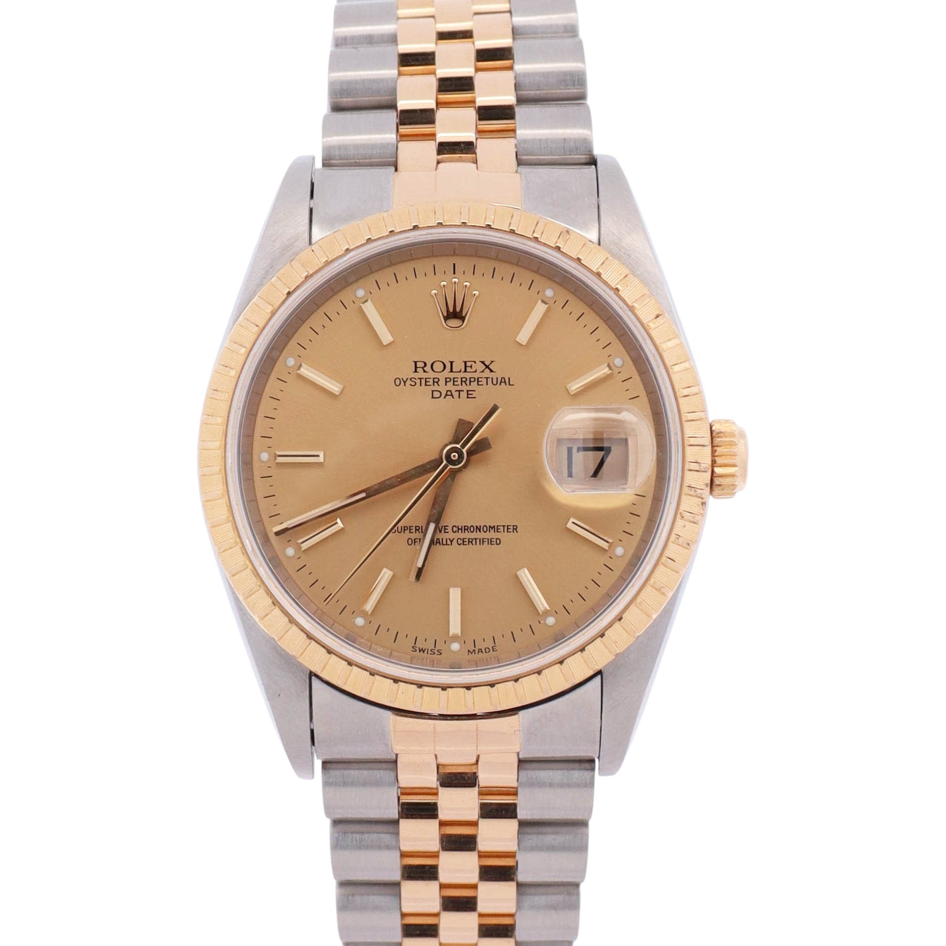 Rolex Oyster Perpetual Date 34mm Champagne Dial Watch Ref# 15223