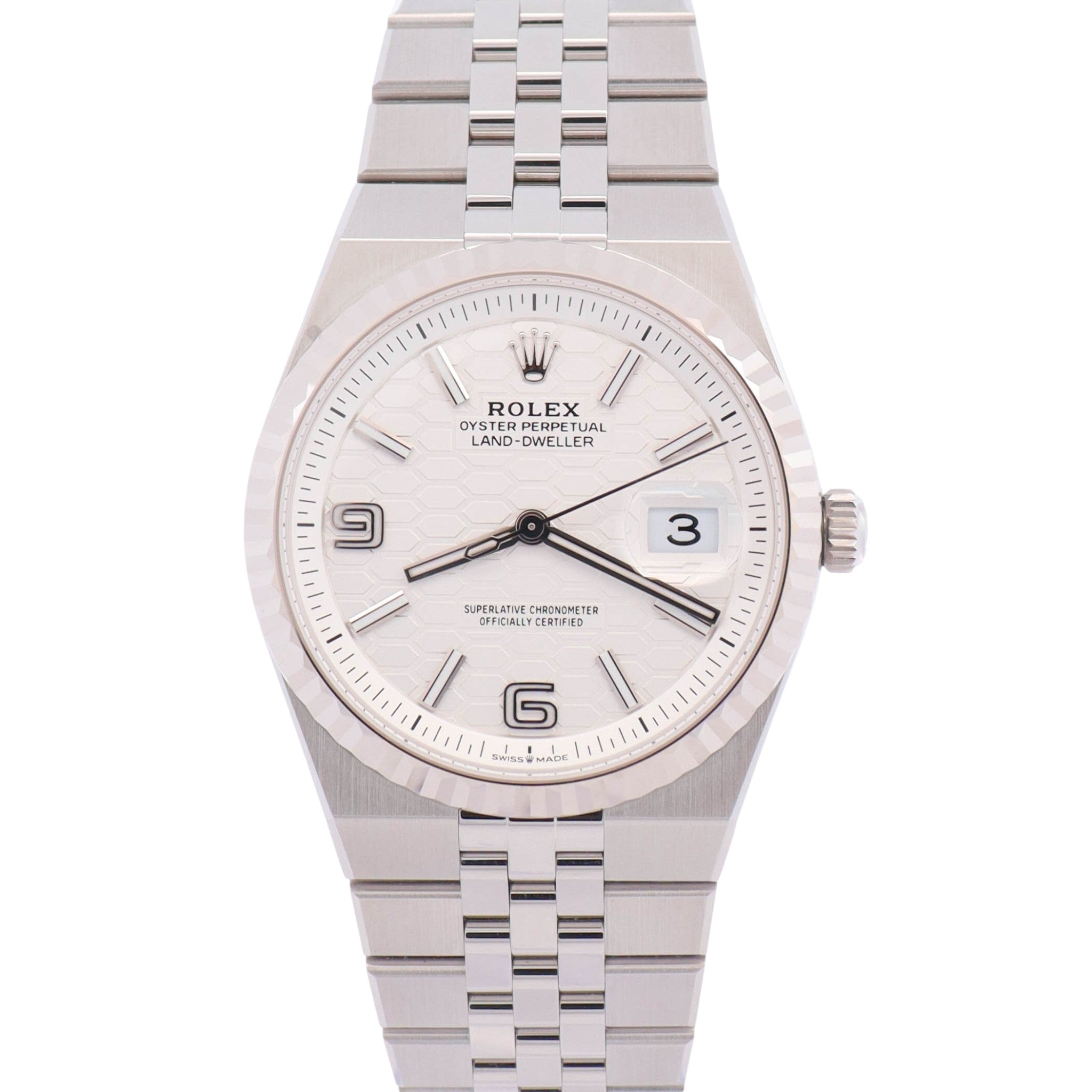 Rolex Land-Dweller 36mm White Honeycomb Dial Watch Ref# 127234