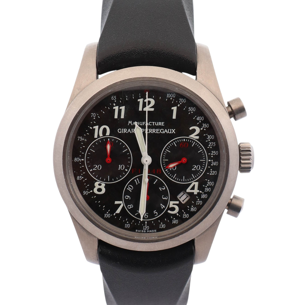Girard-Perregaux Ferrari "F1 048" Chronograph Titanium 40mm Black Chronograph Dial Watch Titanium Bezel Black Rubber Strap