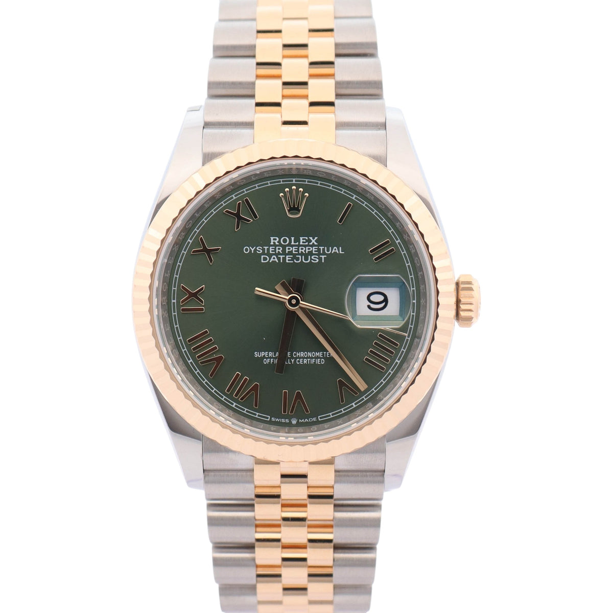 Rolex Datejust 36mm Green Roman Dial Watch Ref# 126233