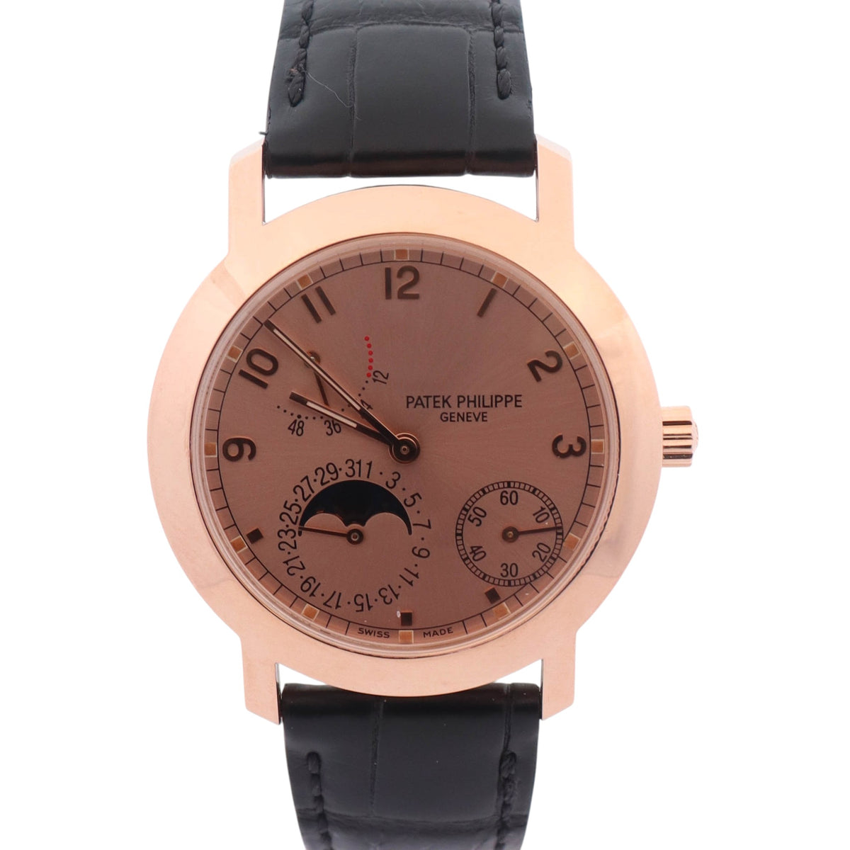 Patek Philippe Complications Rose Gold 36mm Moonphase Salmon Dial Watch Ref# 5055R-001