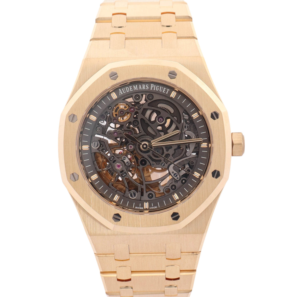 Audemars Piguet Royal Oak Yellow Gold Double Balance Wheel Openwork Dial Watch Ref# 15407BA.OO.1220BA.01