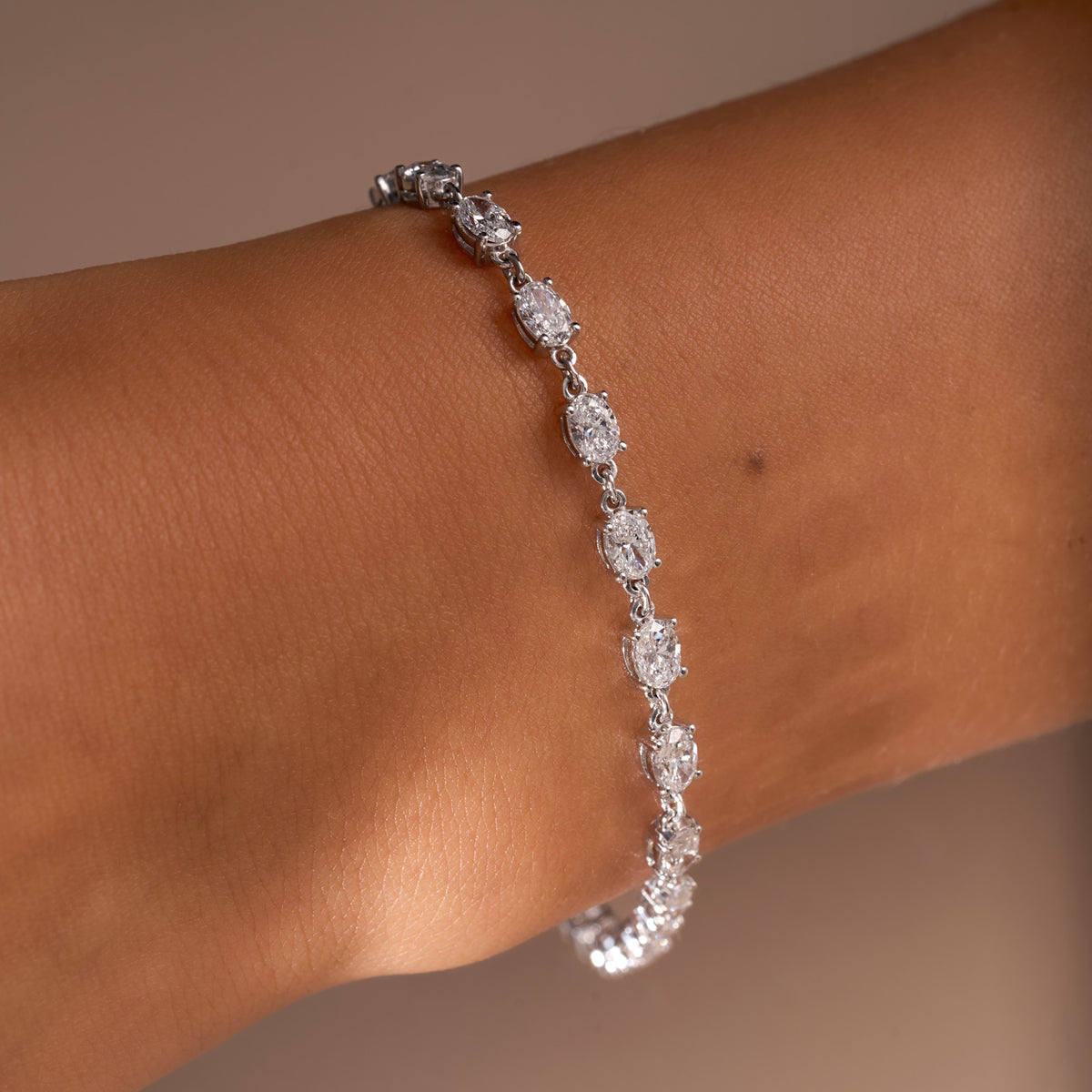 Lab Oval East West Diamond Station Tennis Bracelet
