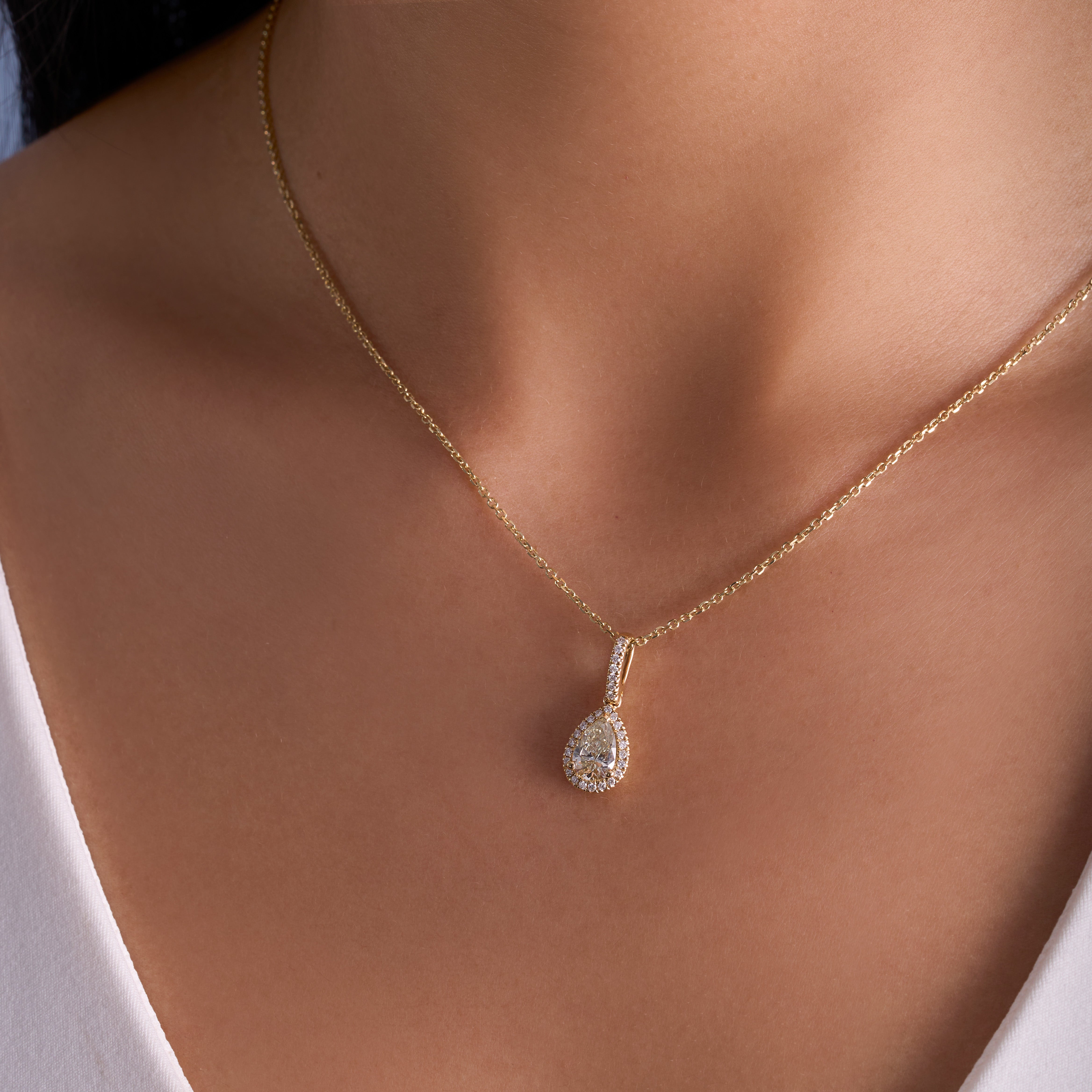 Pear Diamond Halo Solitaire Pendant
