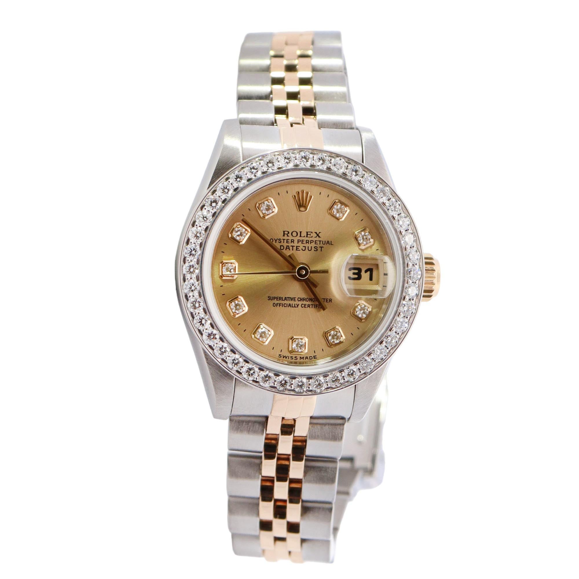 Rolex Datejust Two Tone Yellow Gold & Stainless Steel 26mm Champagne Diamond Dial Watch Reference #: 69173 - Happy Jewelers Fine Jewelry Lifetime Warranty