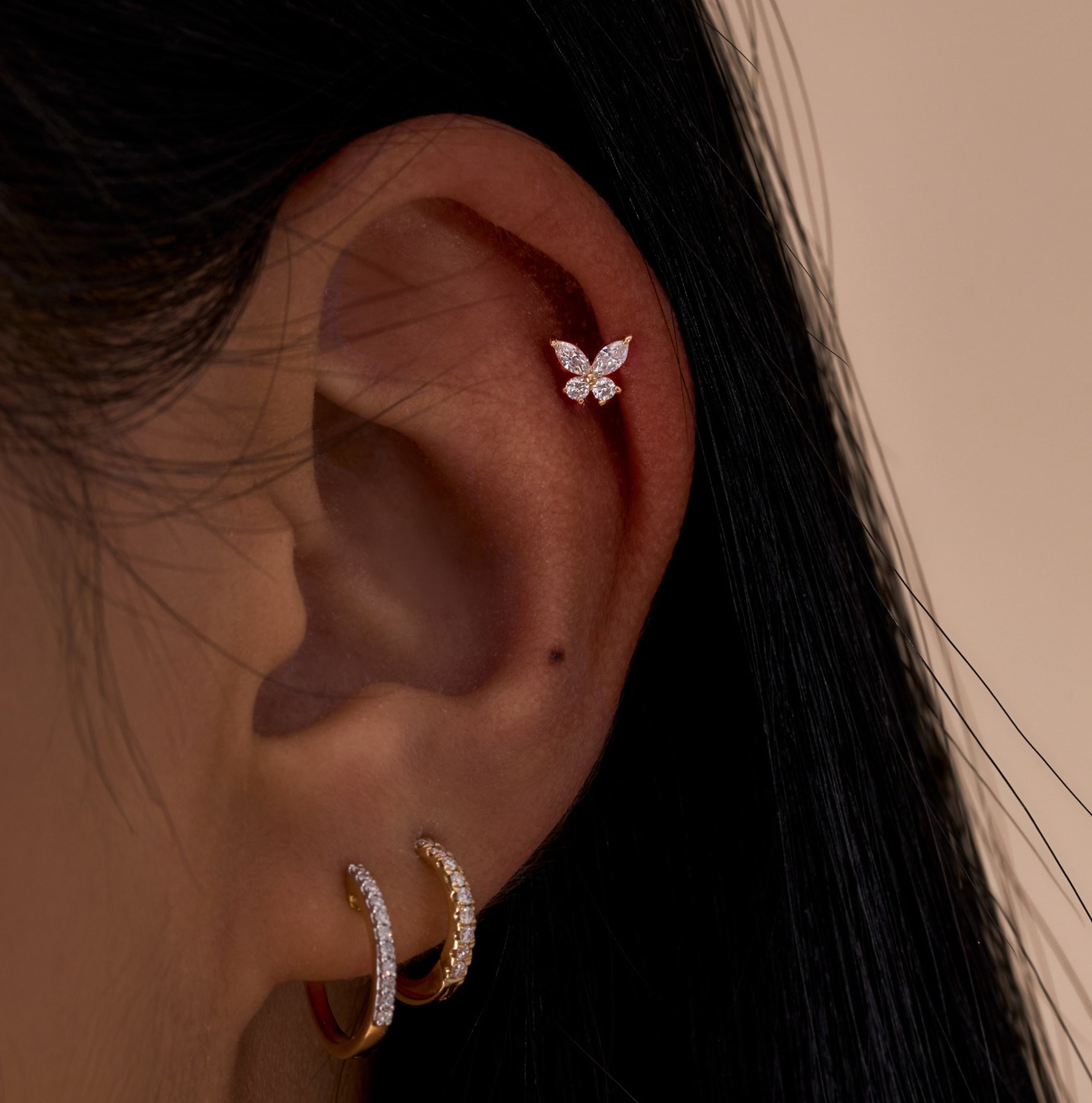 Lab Diamond Butterfly Flat Back Single Stud Earring - Happy Jewelers Fine Jewelry Lifetime Warranty