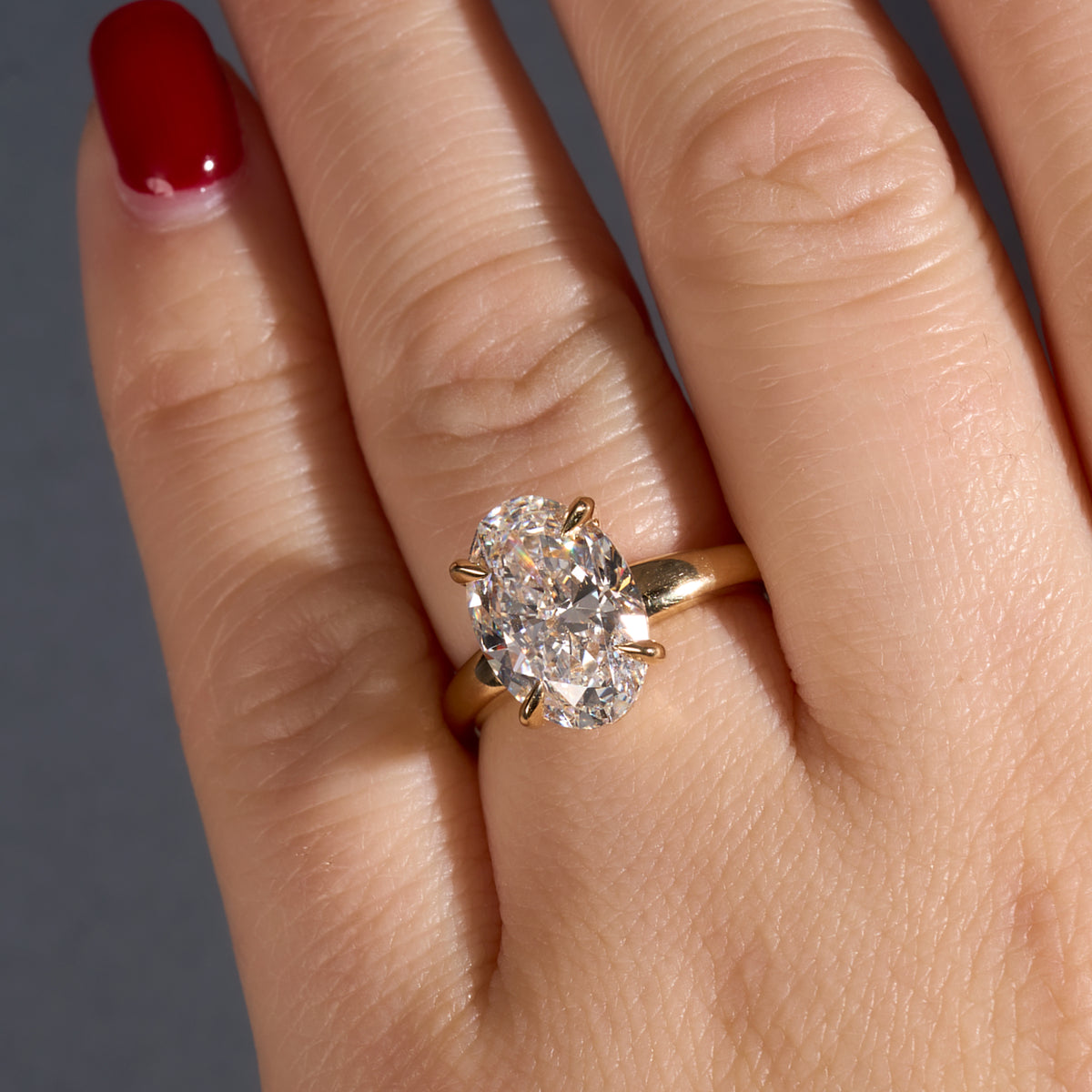4.01 Oval Natural Diamond Engagement Ring with Tapered Solitaire Band