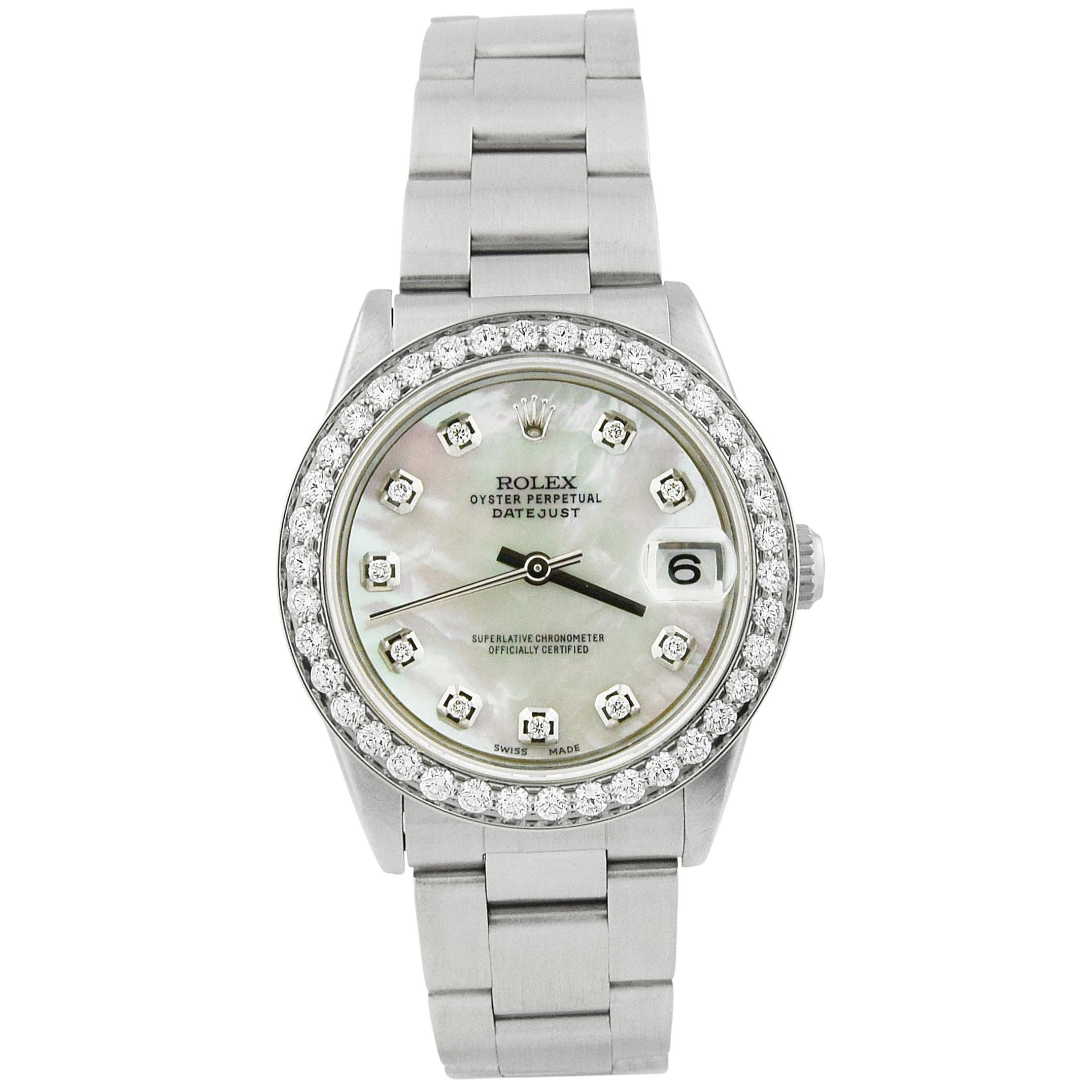 Rolex Datejust Stainless Steel 31mm Custom White MOP Diamond Dial Watch Reference#: 78240 - Happy Jewelers Fine Jewelry Lifetime Warranty