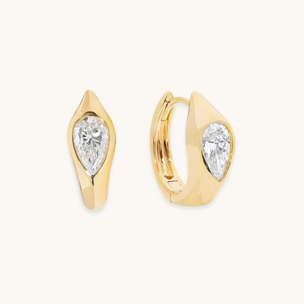 Bezel Pear Lab Diamond Huggie Earrings - Happy Jewelers Fine Jewelry Lifetime Warranty
