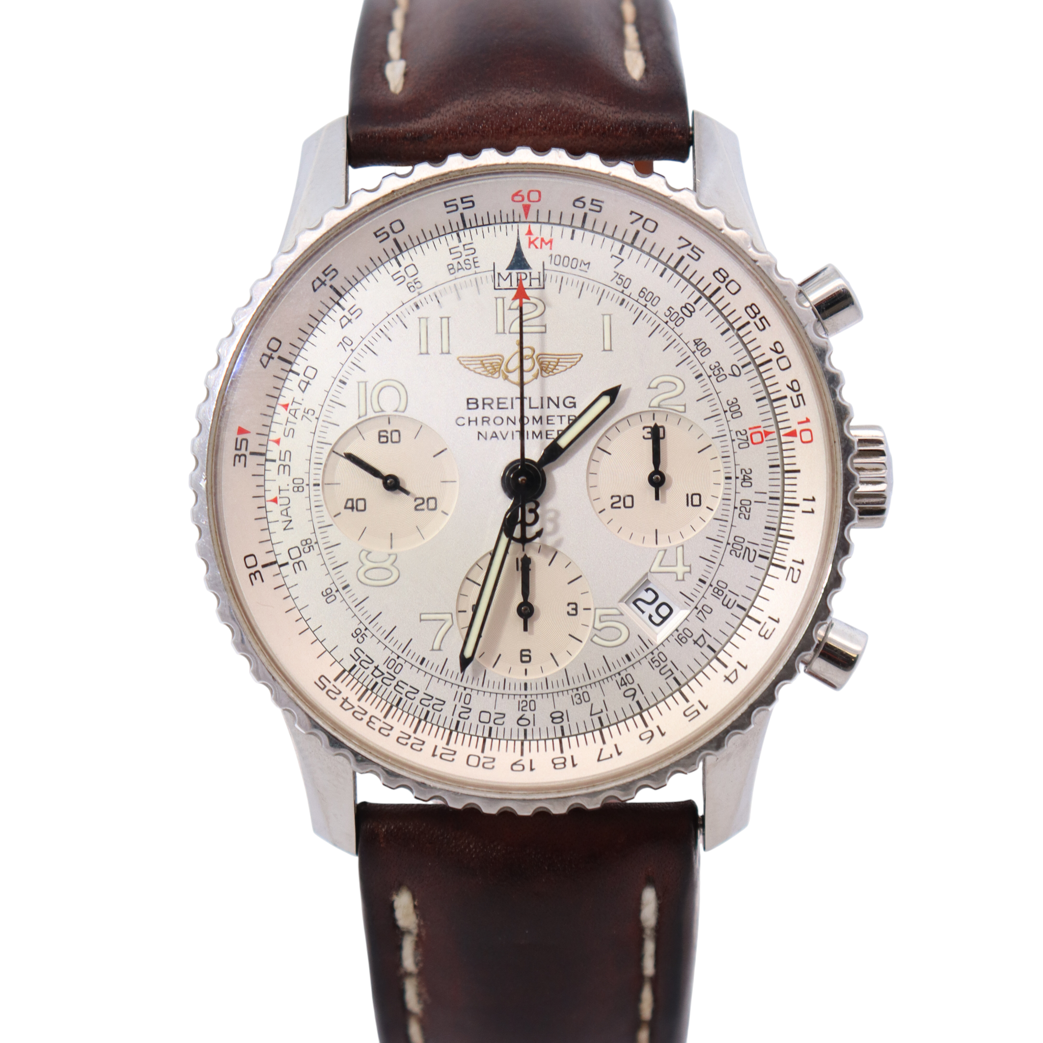 Breitling Navitimer 42mm Silver Dial Watch Ref# A23322 – Happy