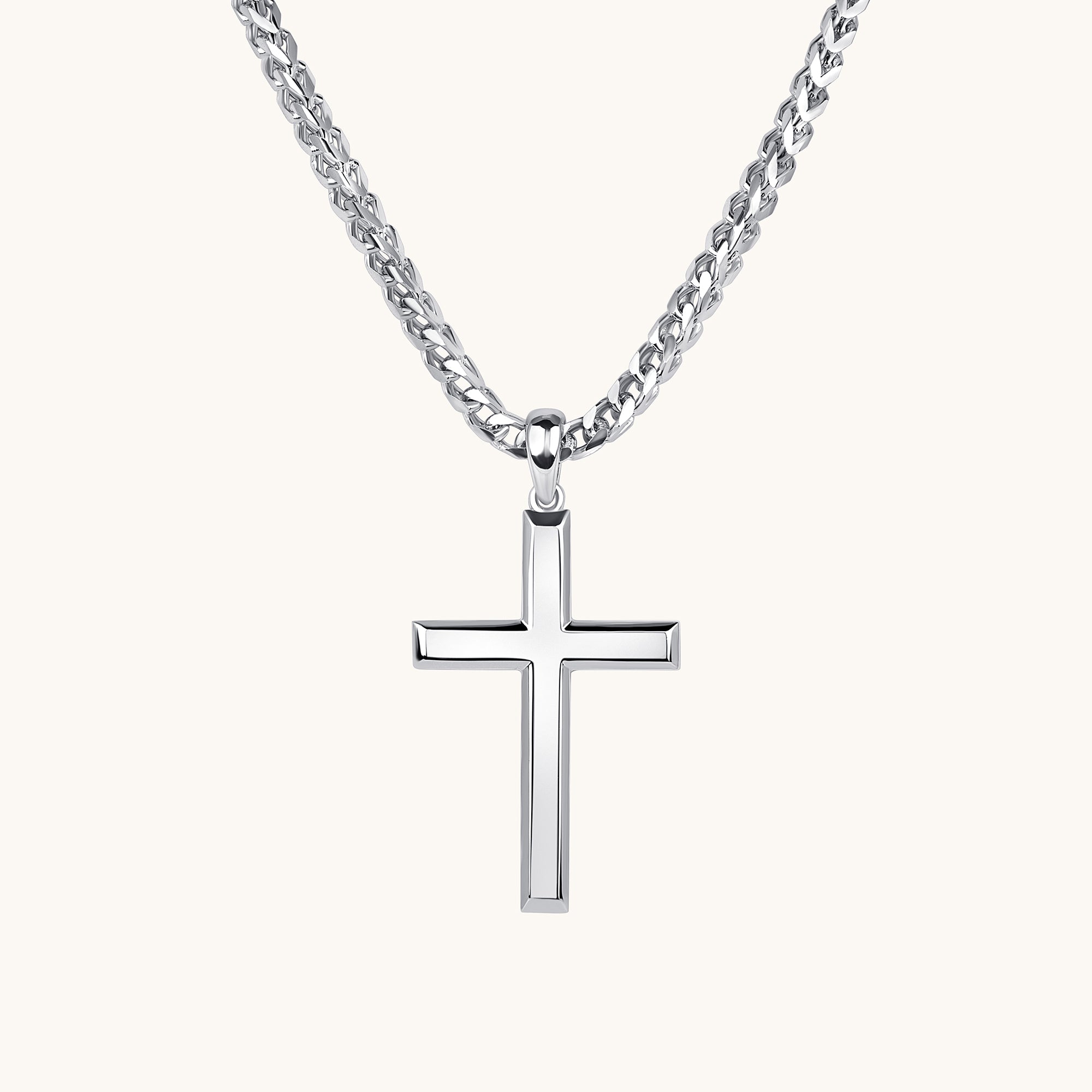 Men's Silver Franco Chain with Cross Pendant - Happy Jewelers Fine Jewelry Lifetime Warranty