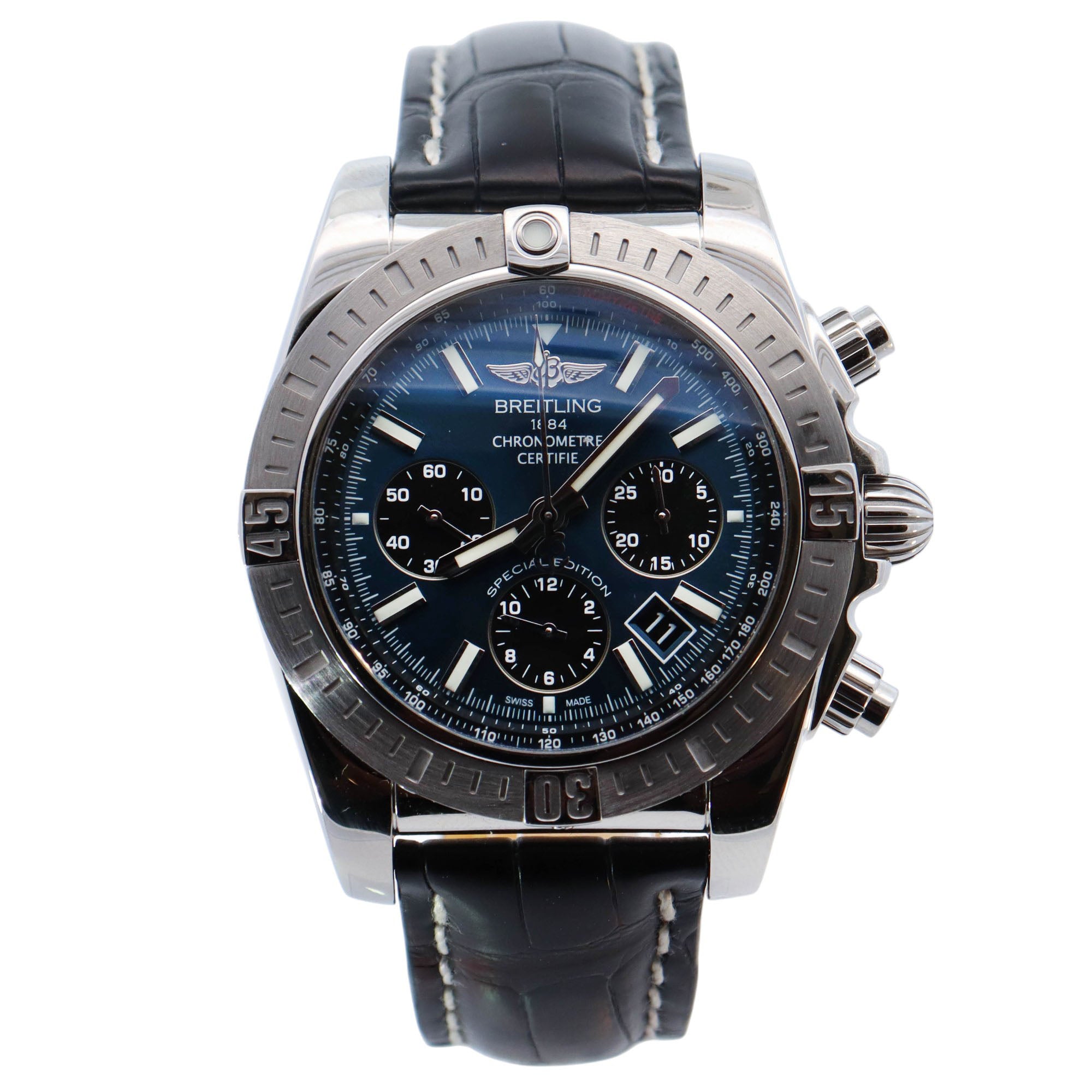 Breitling Chronomat 42mm Blue Dial Watch Ref# AB0134 - Happy Jewelers Fine Jewelry Lifetime Warranty