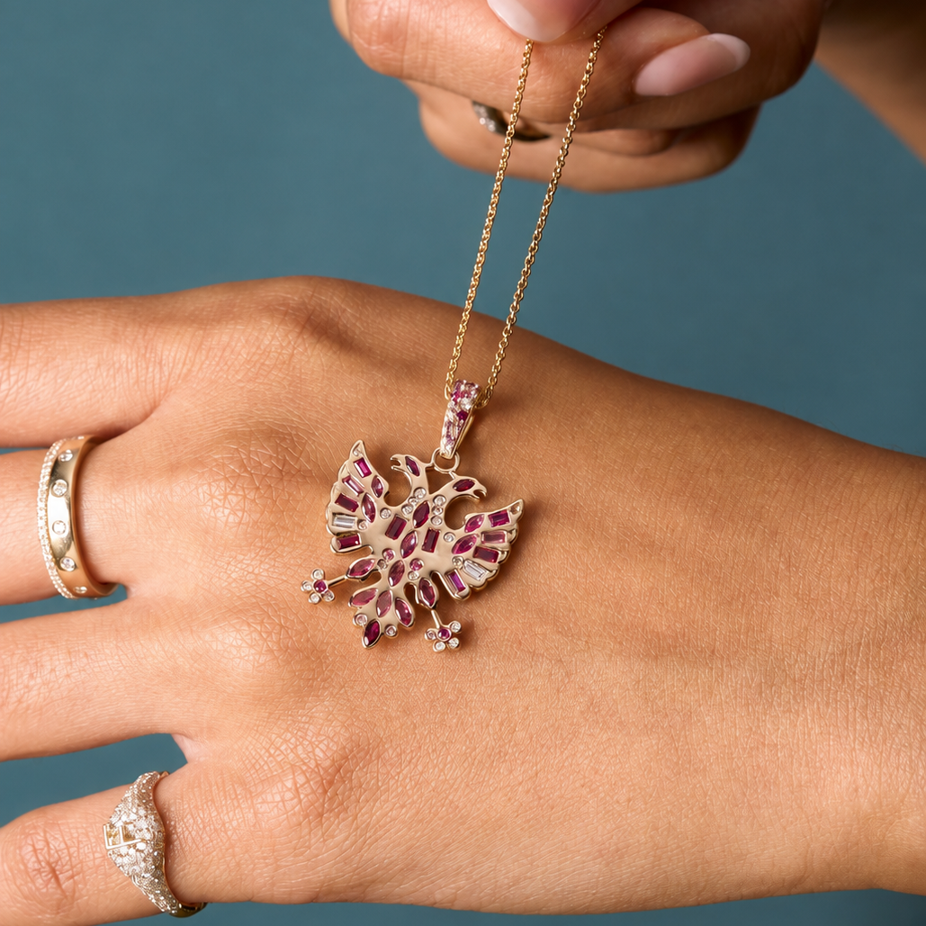 Albanian Eagle Lab Diamond and Sapphire Pendant