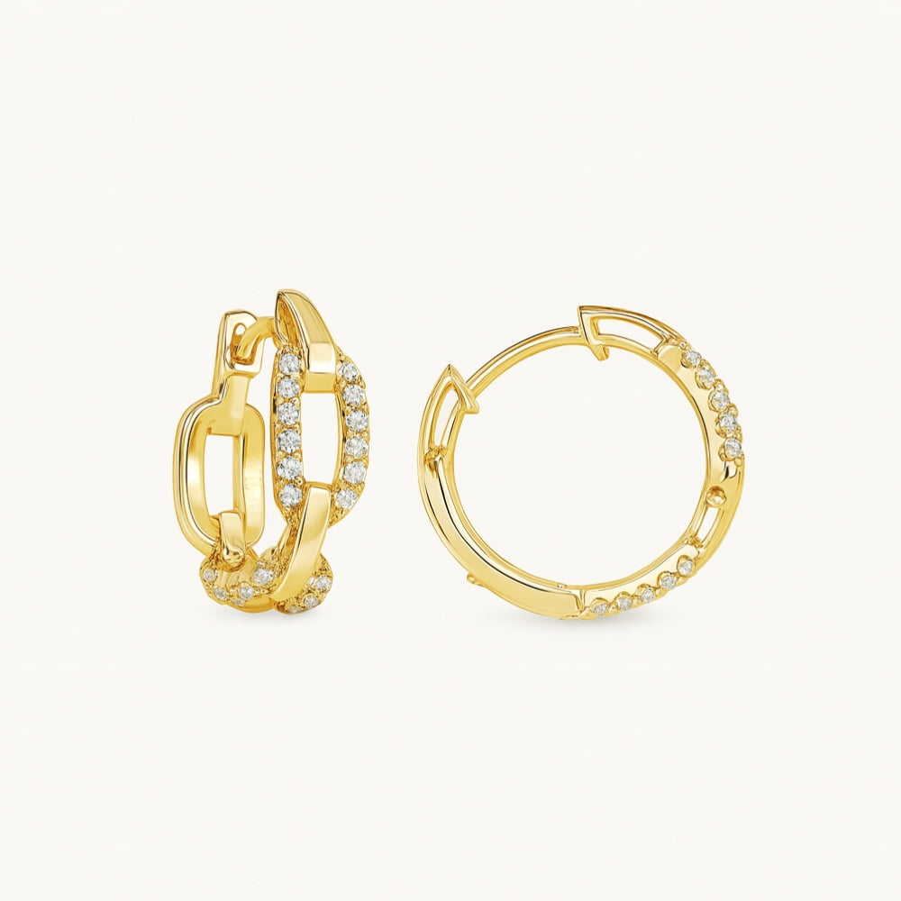 Alternating Linked Up Diamond Huggie Hoops - Happy Jewelers Fine Jewelry Lifetime Warranty