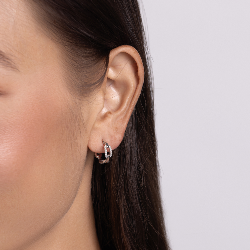 Alternating Linked Up Diamond Huggie Hoops - Happy Jewelers Fine Jewelry Lifetime Warranty