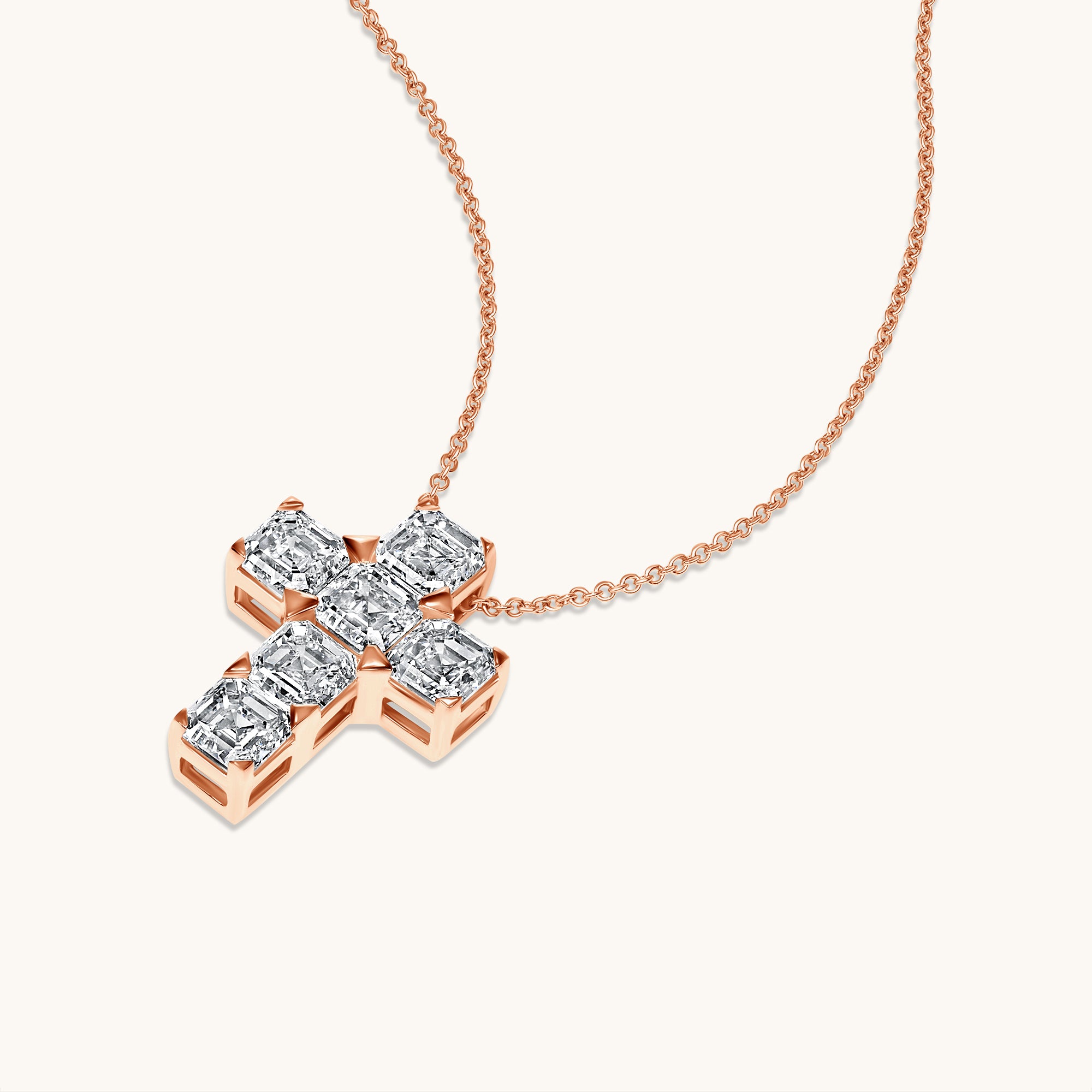 Rose Gold Asscher Lab Diamond Cross Pendant