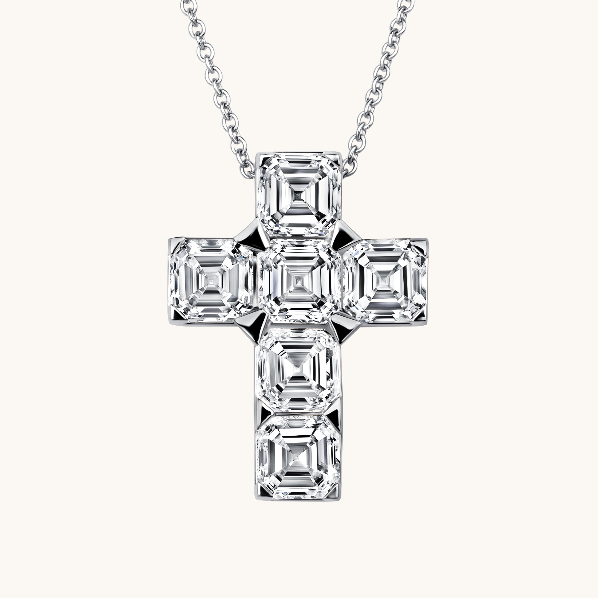 White Gold Asscher Lab Diamond Cross Pendant