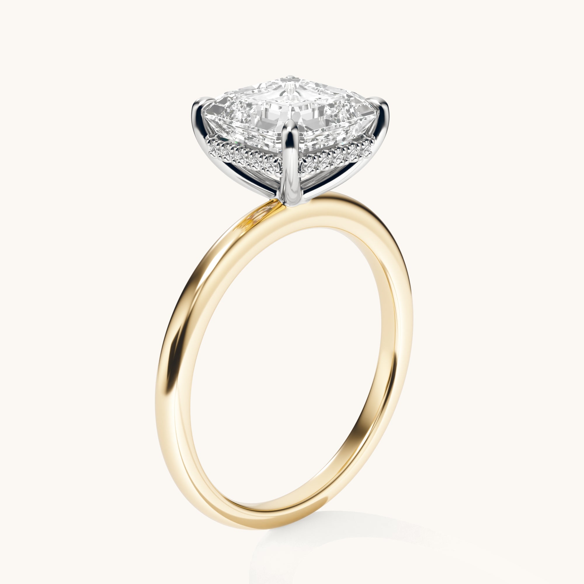 Asscher Lab Diamond Solitaire Engagement Ring with Hidden Halo