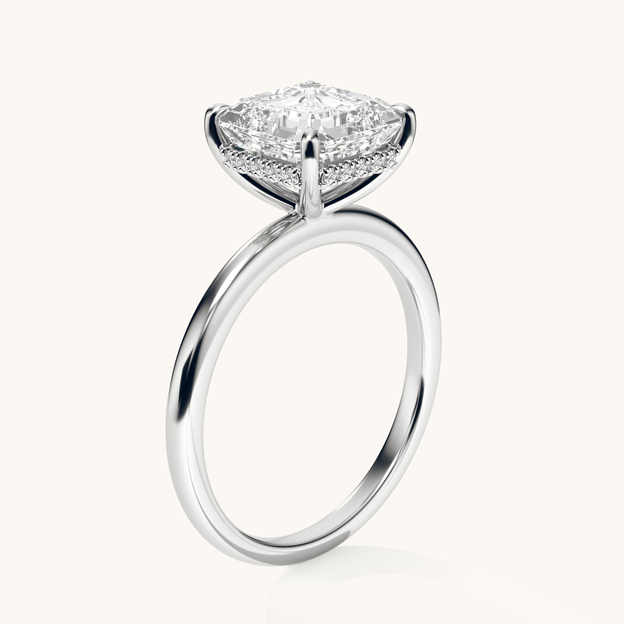 Asscher Lab Diamond Solitaire Engagement Ring with Hidden Halo